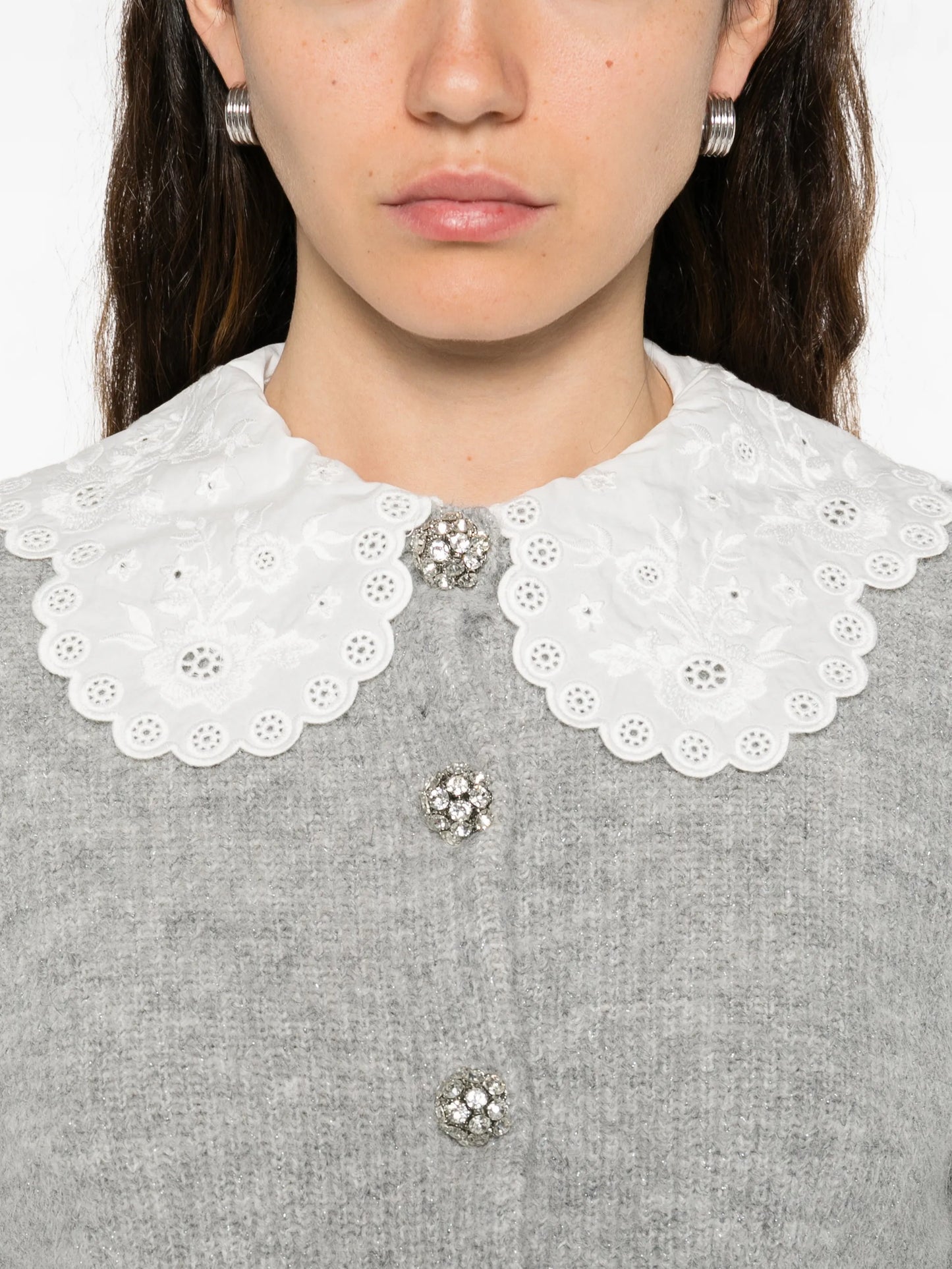 scalloped-collar embellished cardigan
