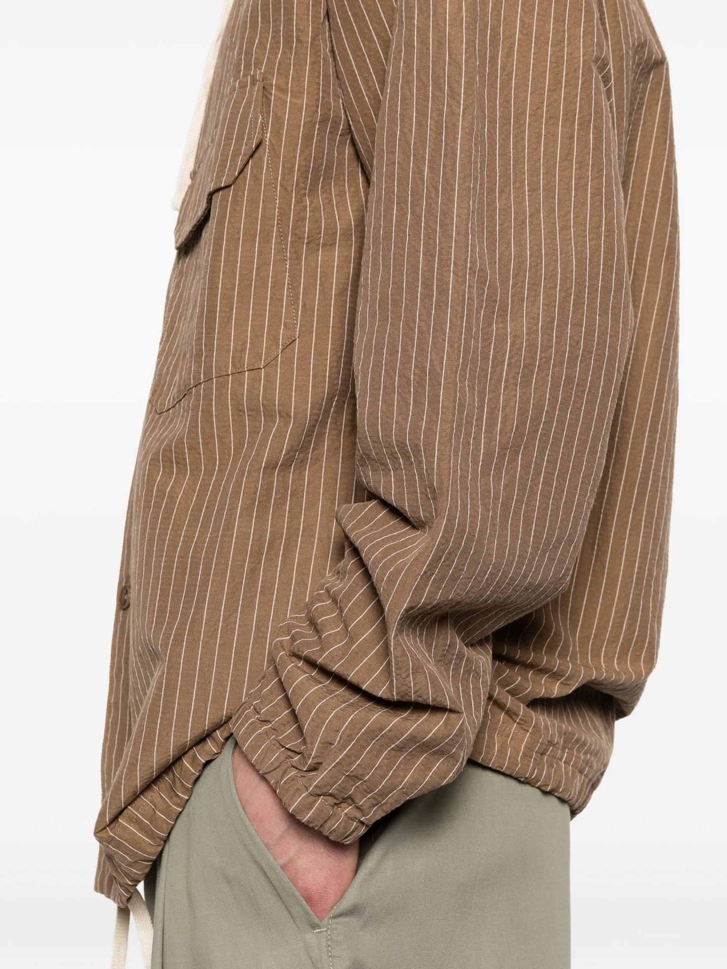 stripe-pattern hooded shirt jacket