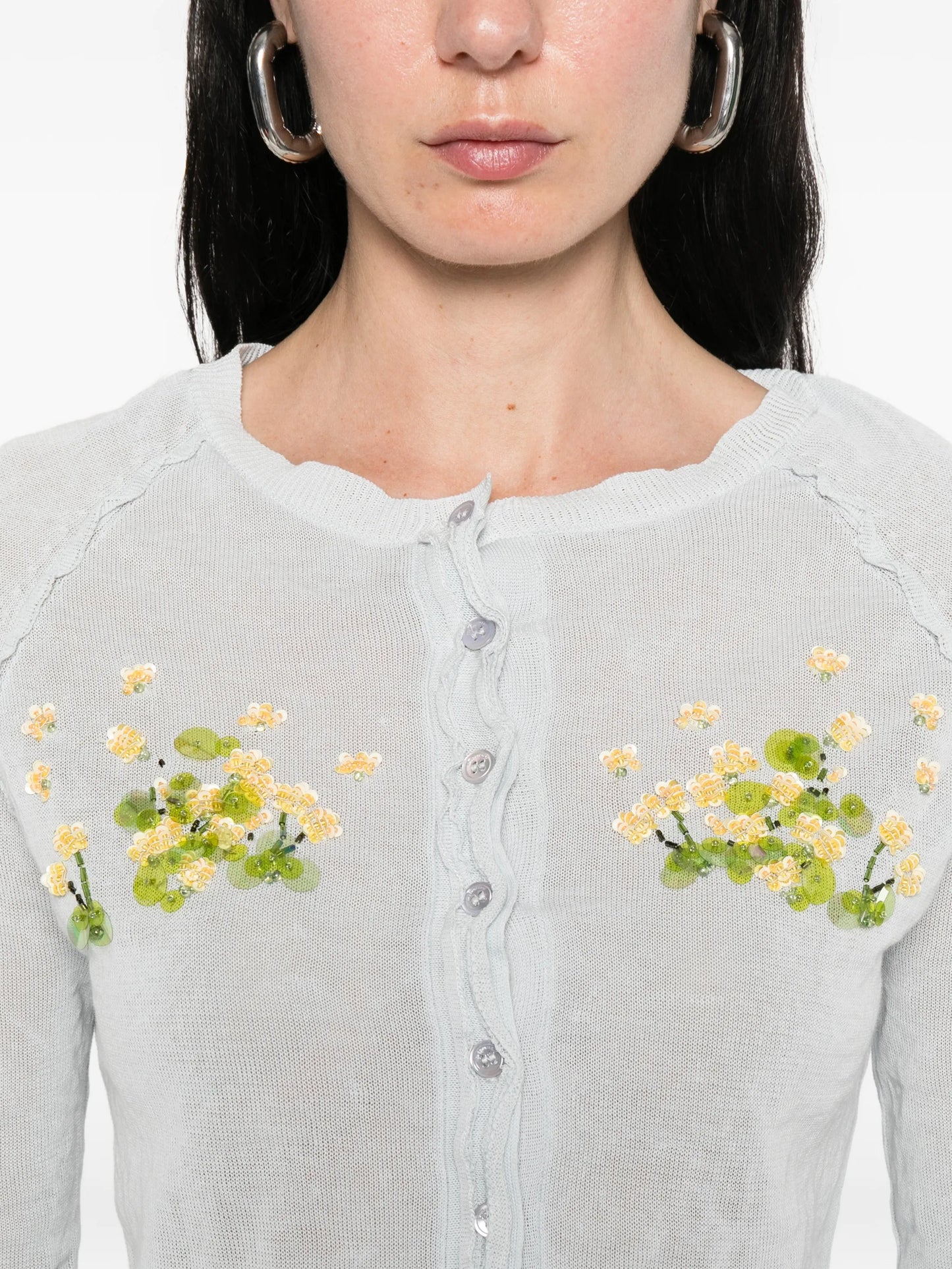 beaded floral knit cardigan