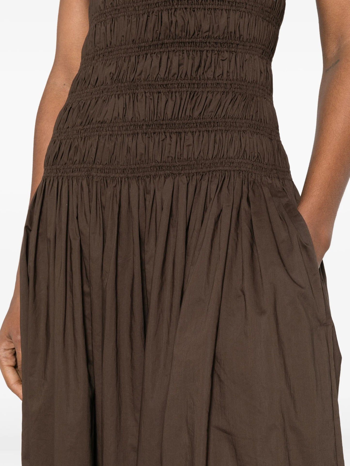 shirred drop waist dress