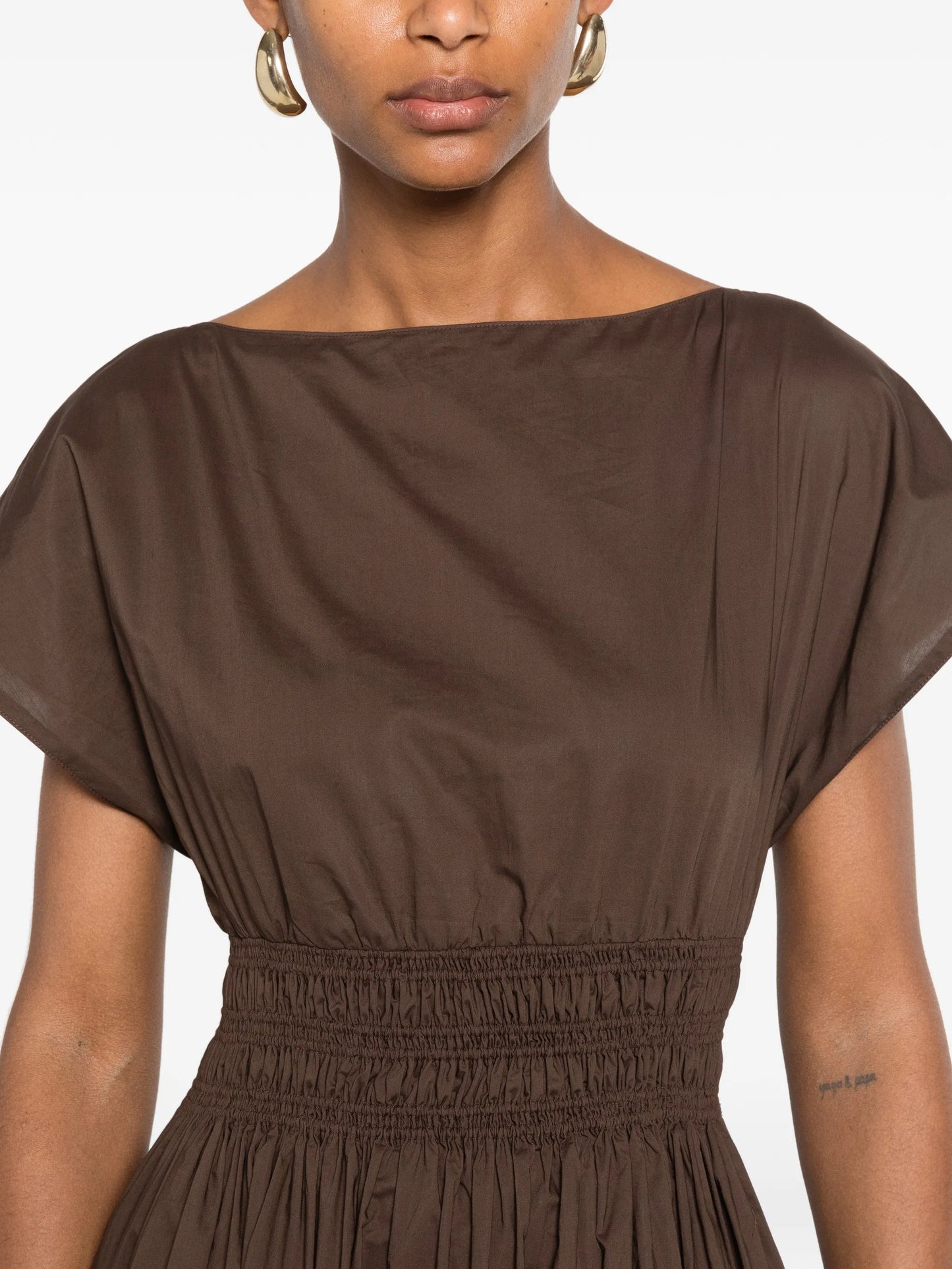 shirred waist midi dress