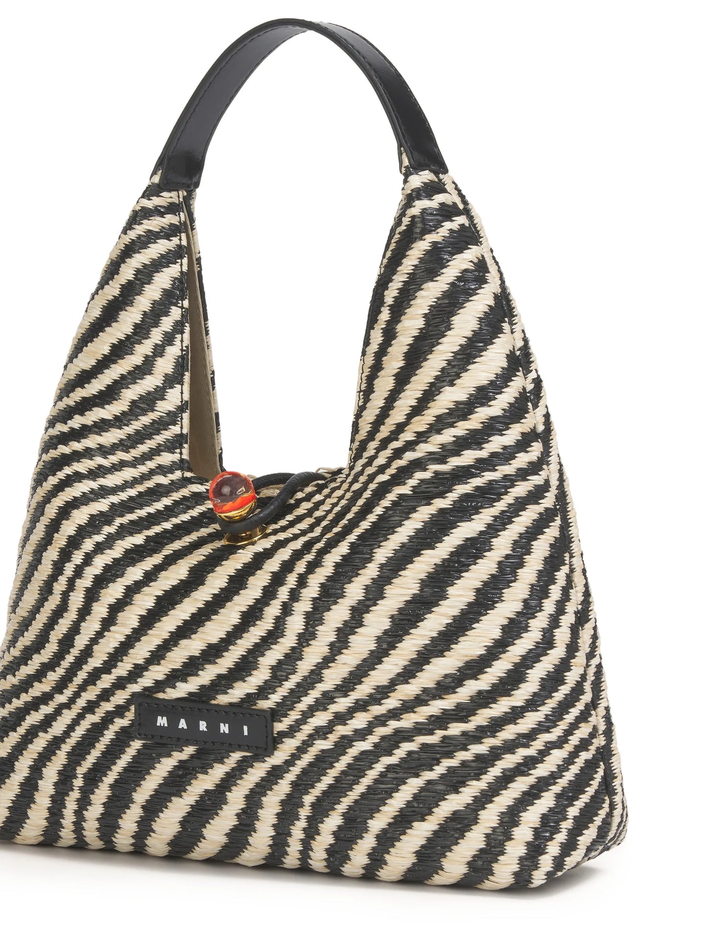 wavy raffia effect top-handle bag