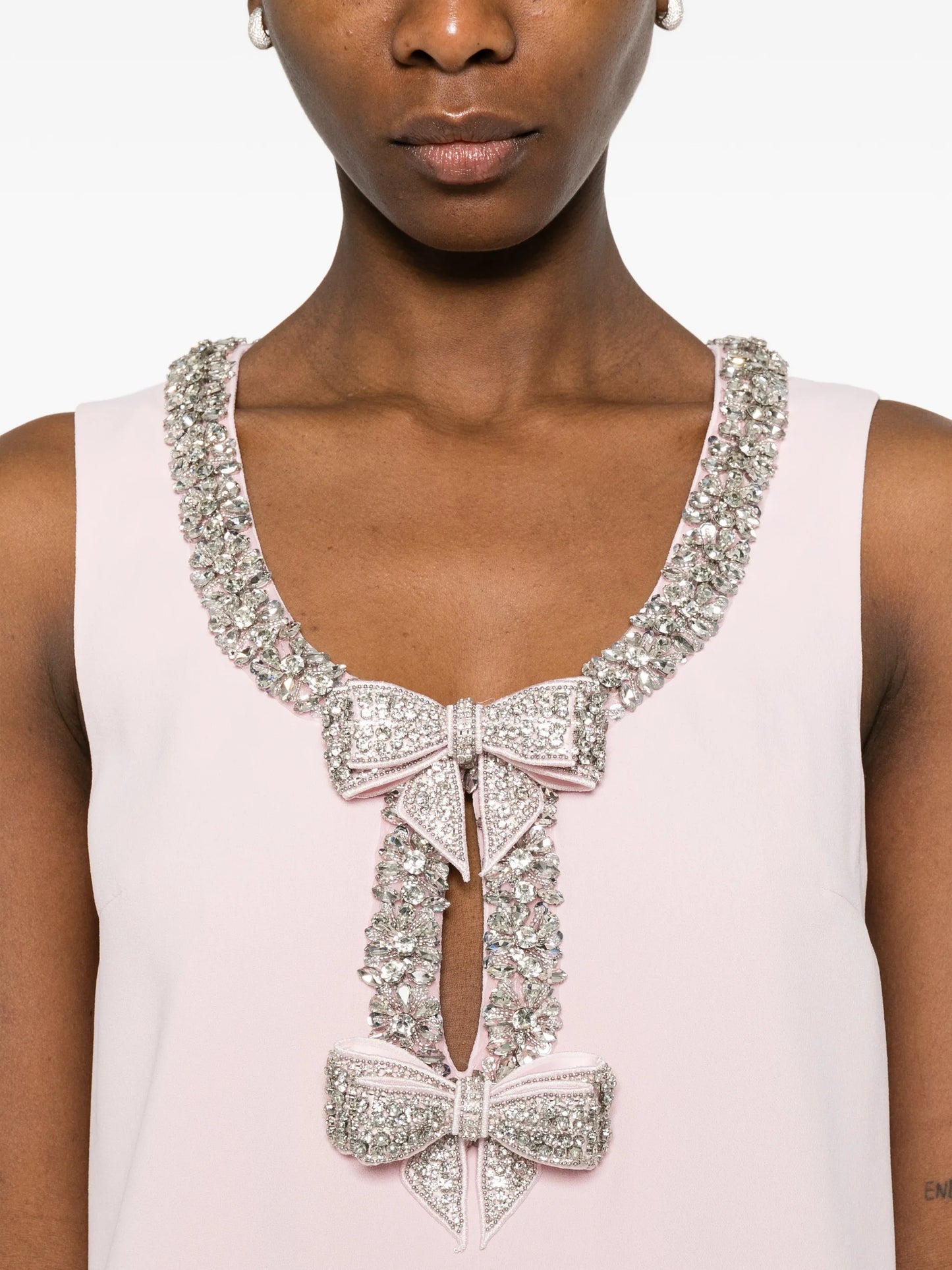 ruffled bow crepe mini dress