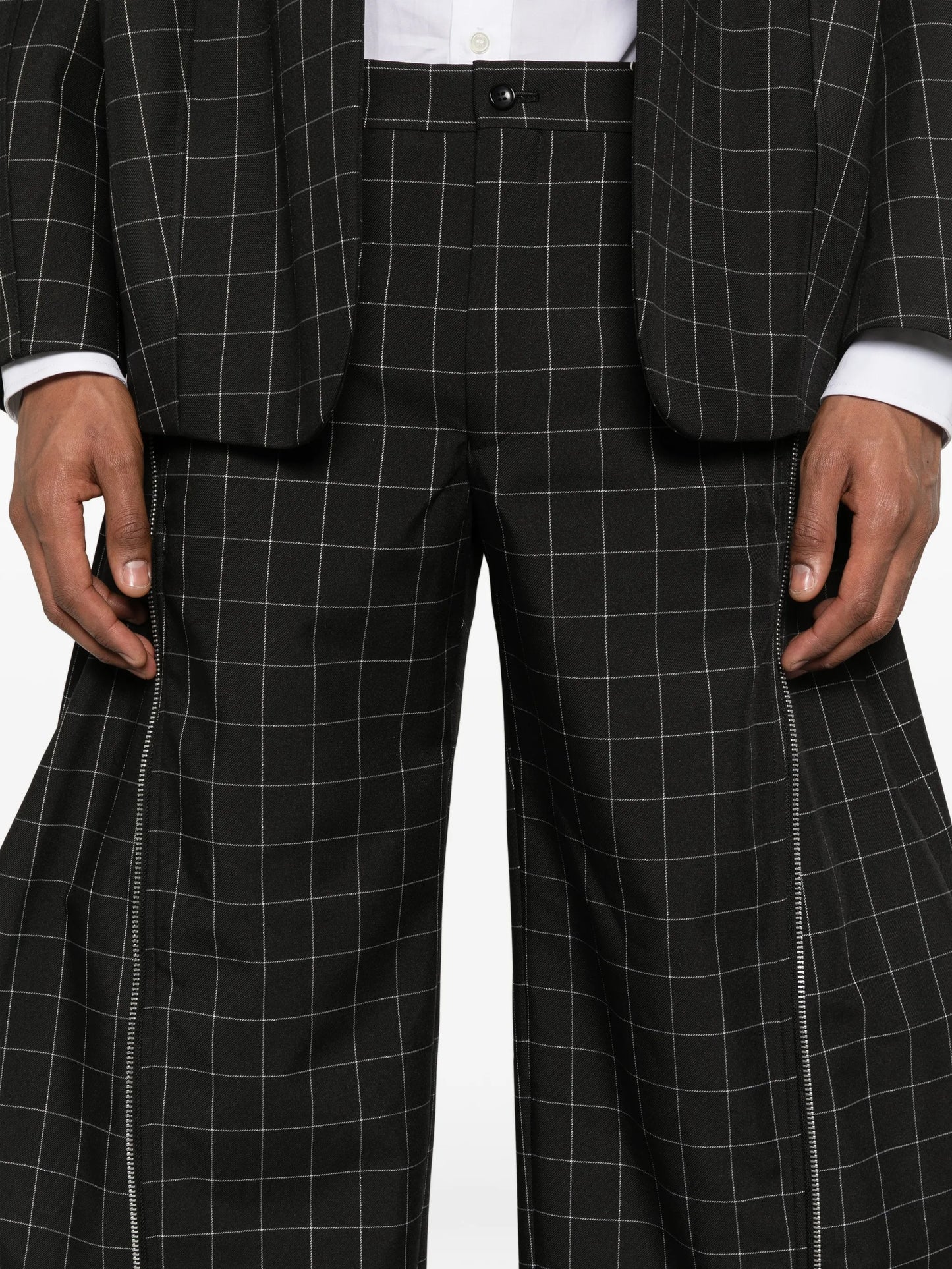 windowpane check zip trousers