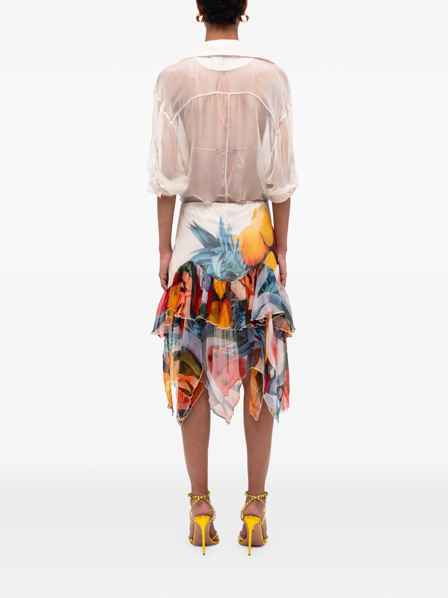 ruffled chiffon silk midi skirt
