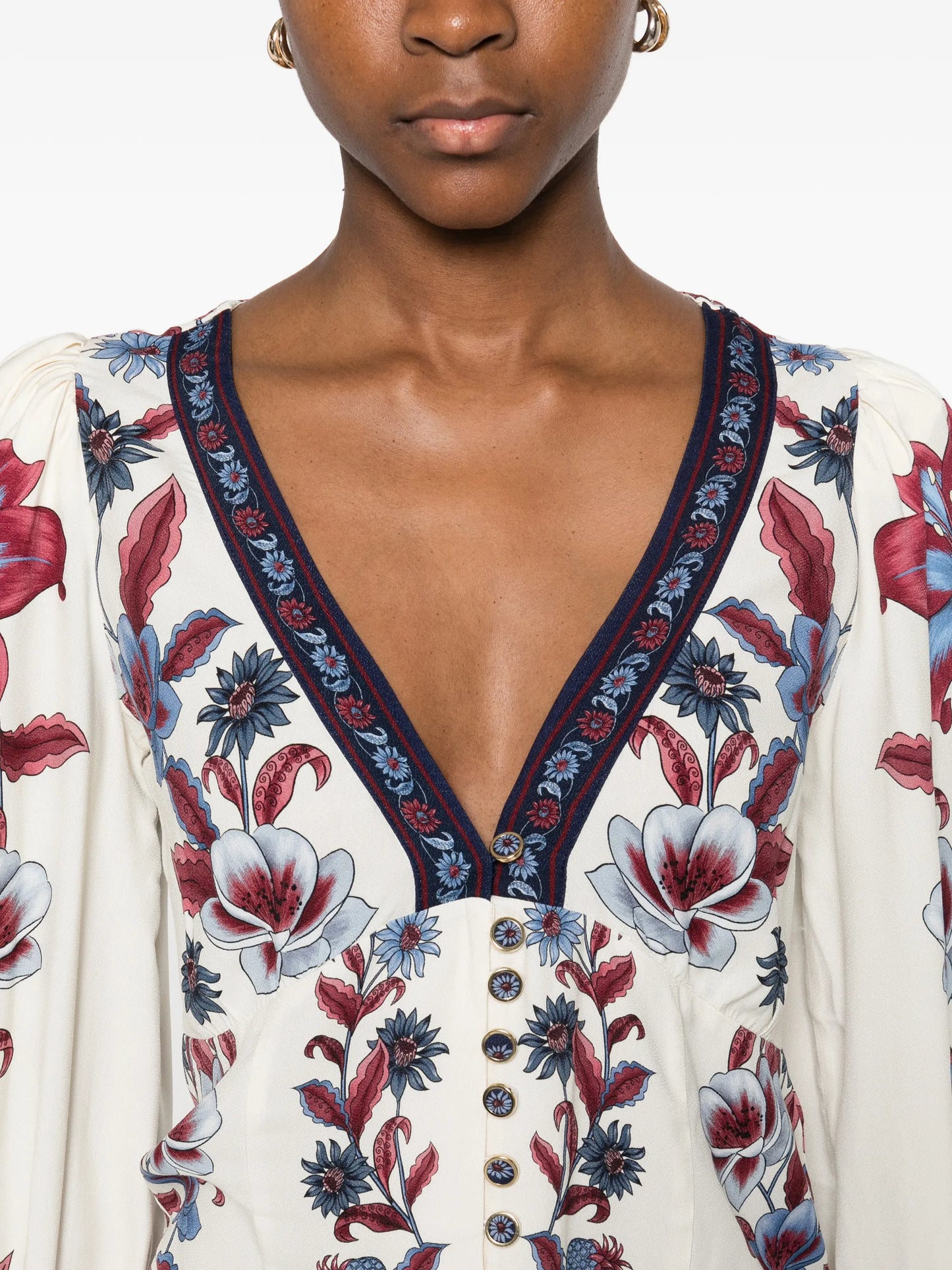 floral-print V-neck blouse