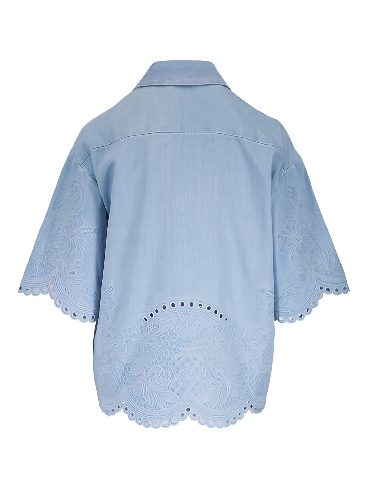 floral-embroidered scalloped cotton blouse