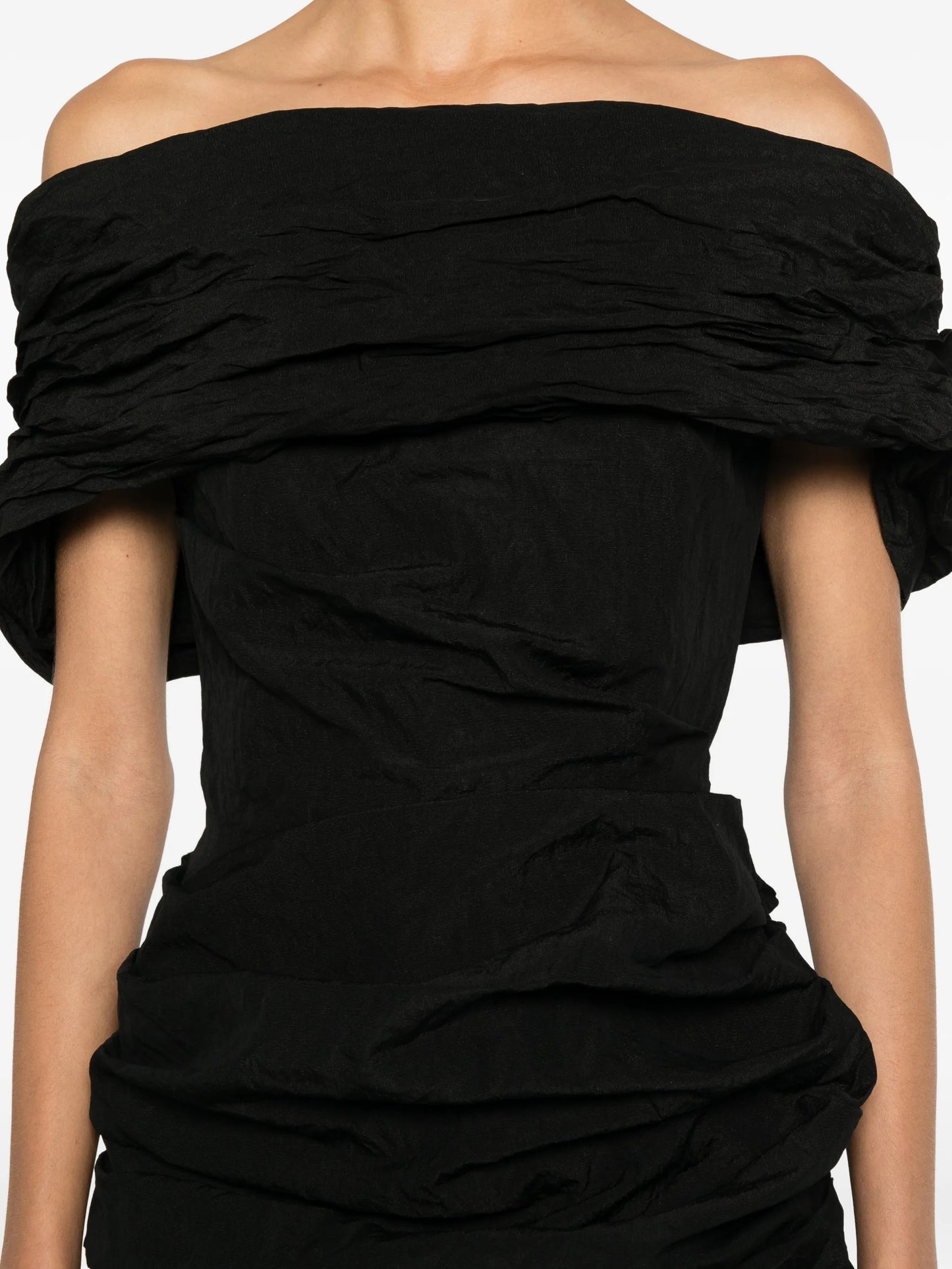 ruched off-the-shoulder mini dress