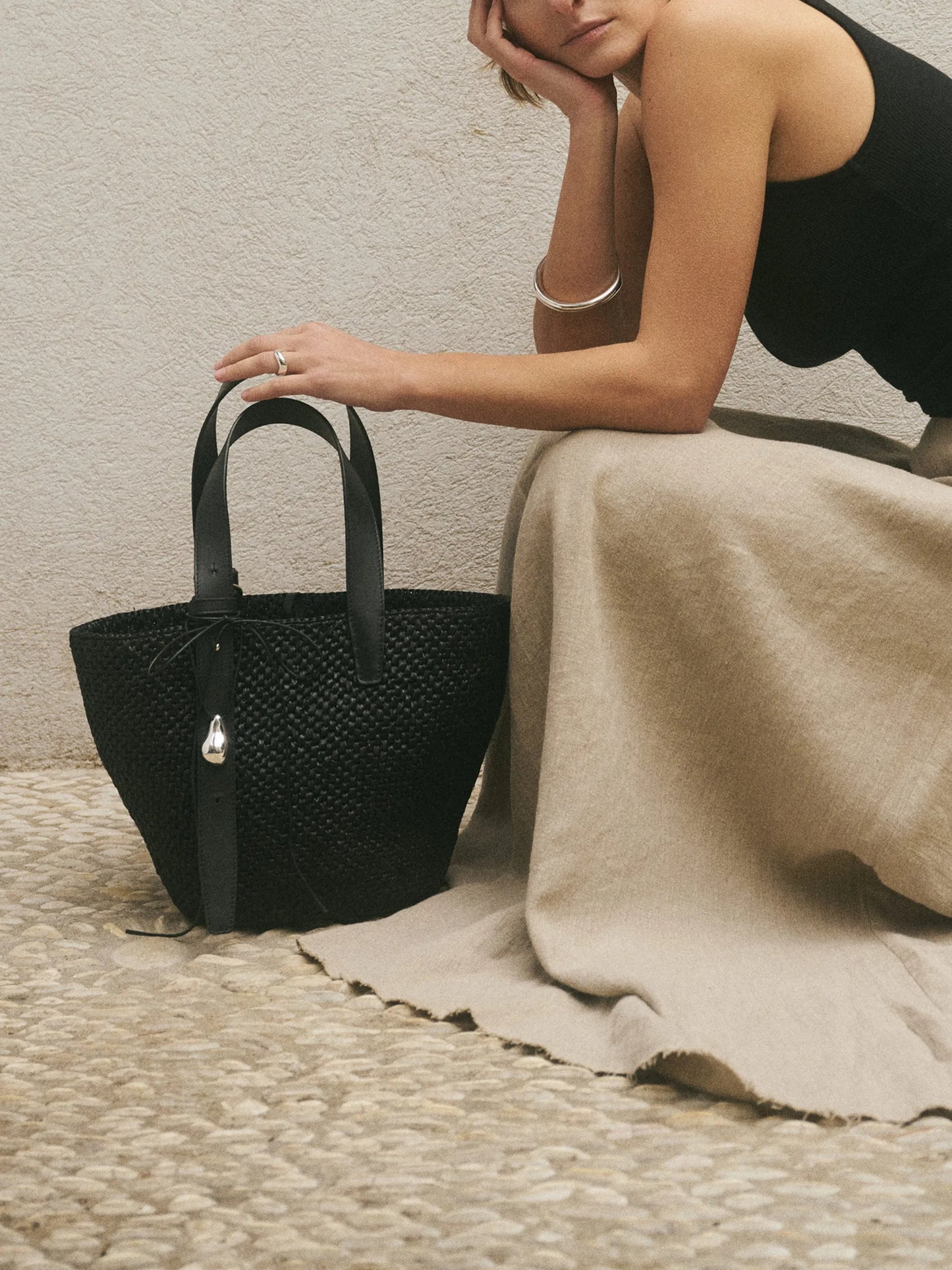 small The Bianca raffia tote bag