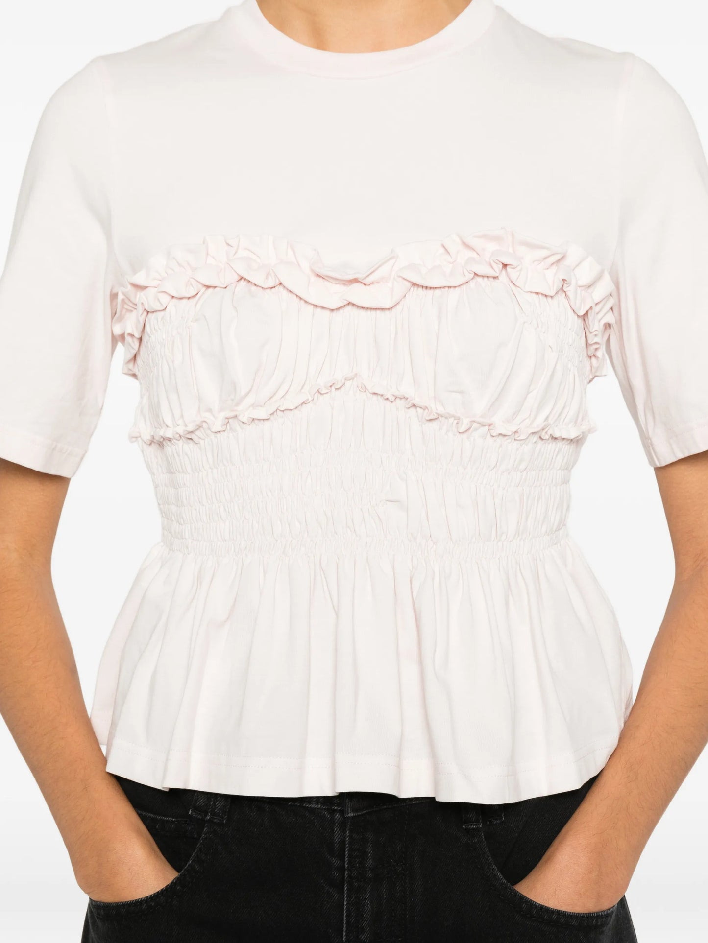 ruffled shirred T-shirt