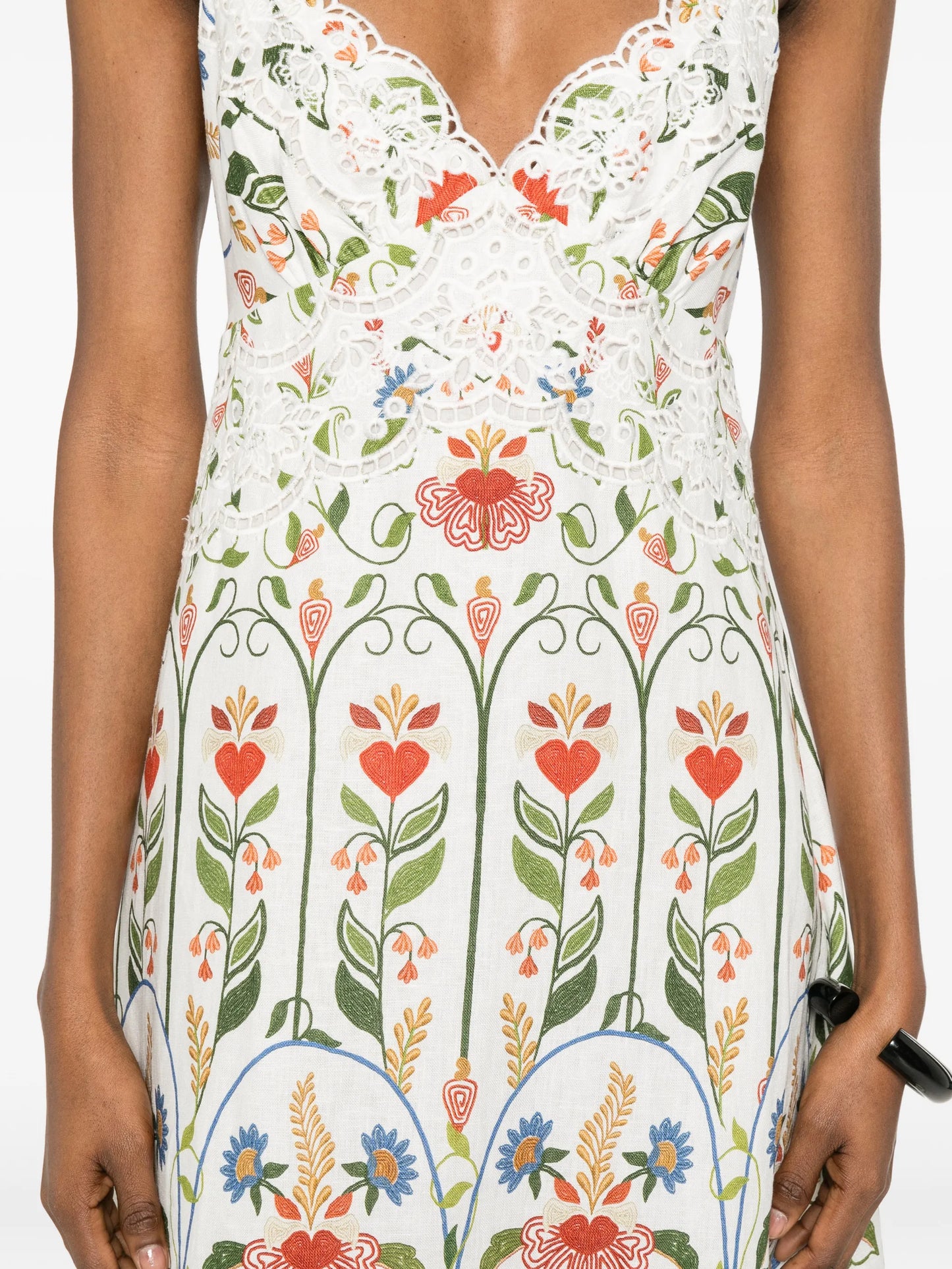 embroidered scallop-edge midi dress