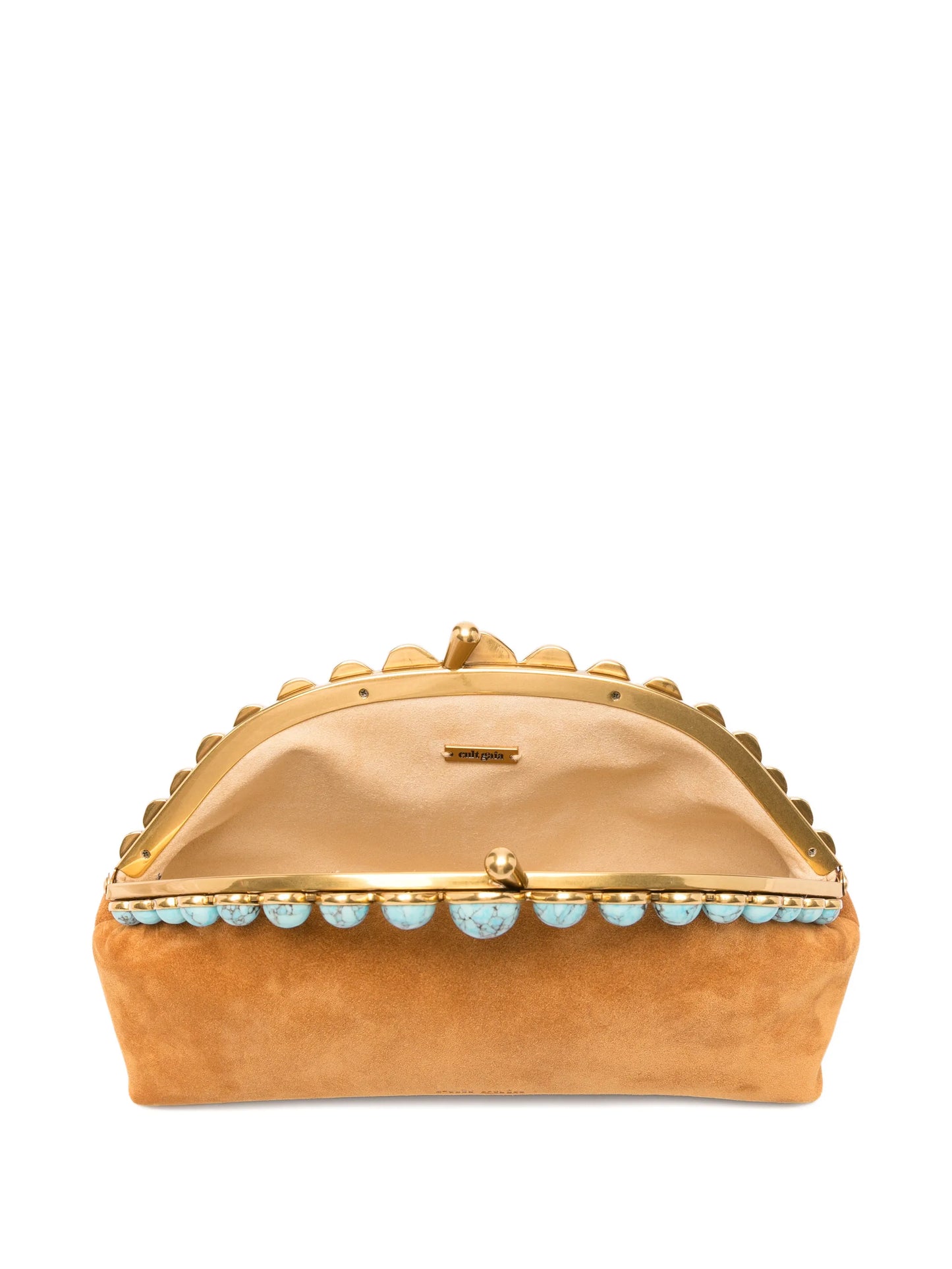 stone-embellished suede clutch bag