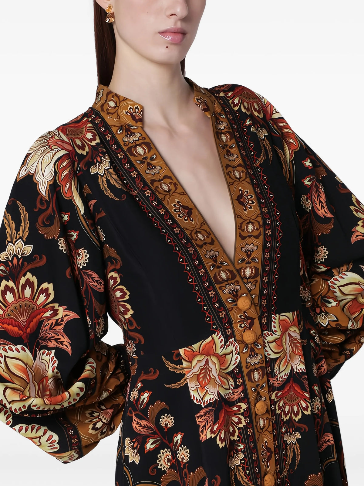 Black Majestic Garden buttoned maxi dress