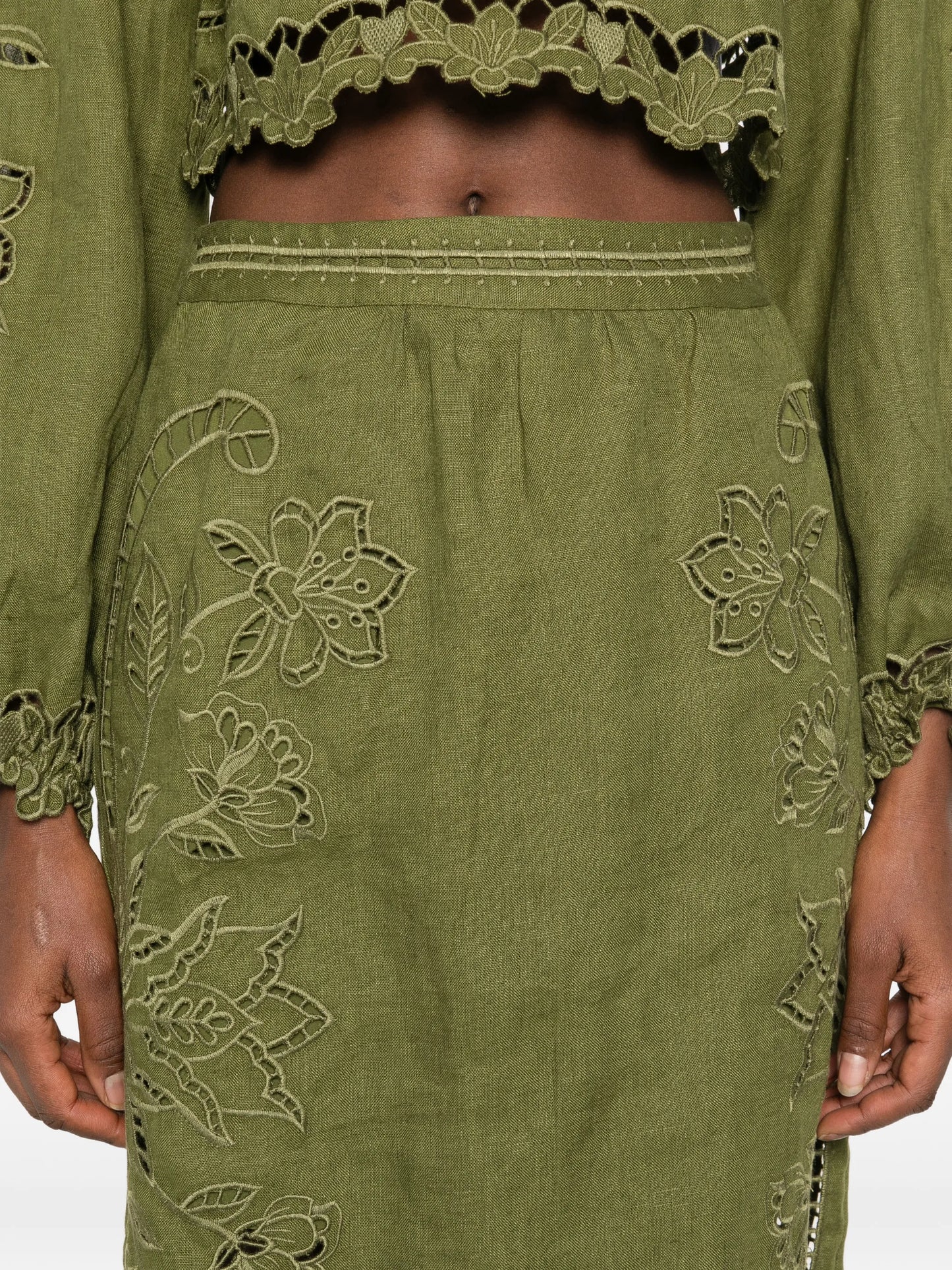 Green Majestic Garden midi skirt