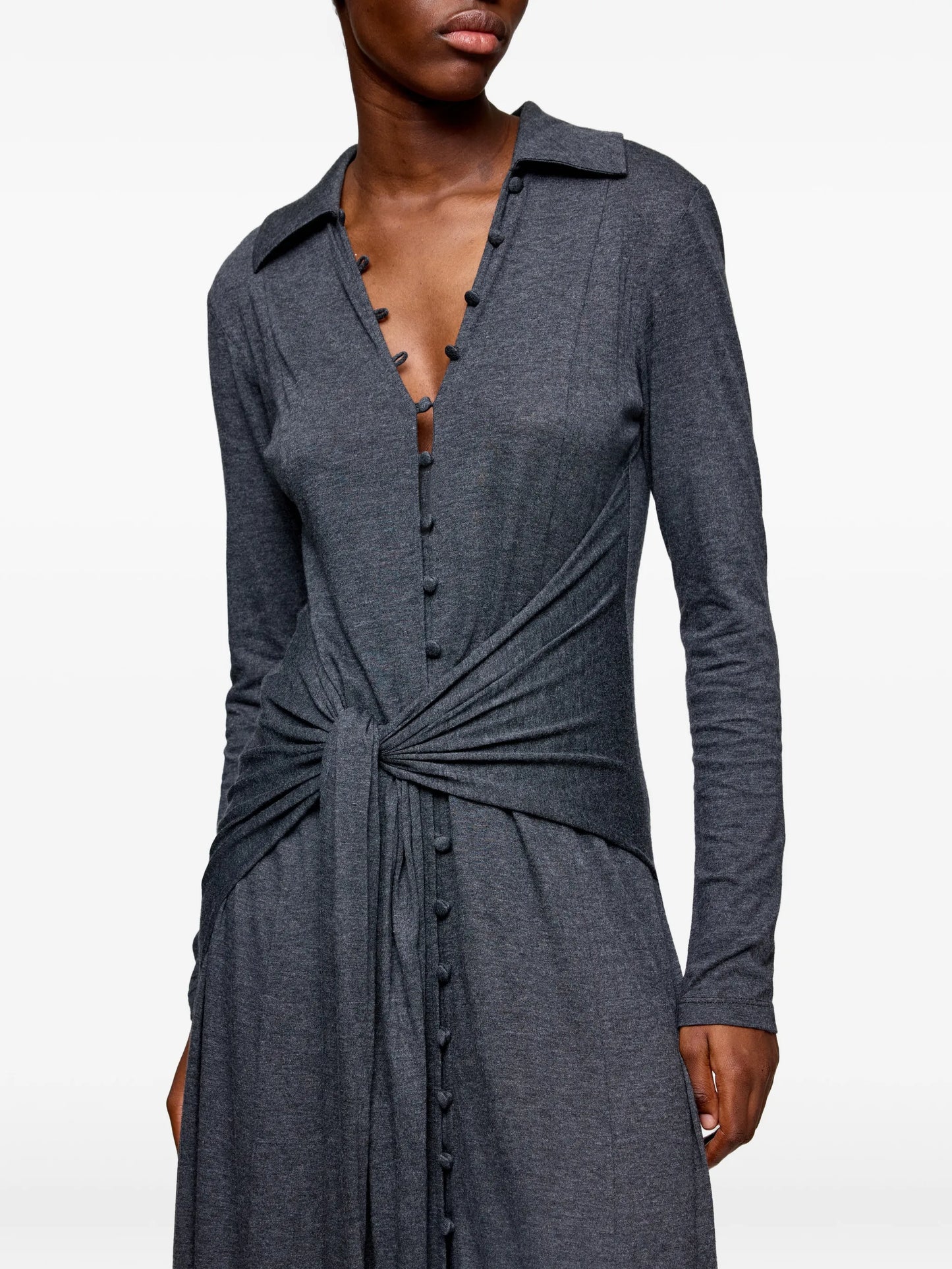 buttoned tie-waist maxi dress