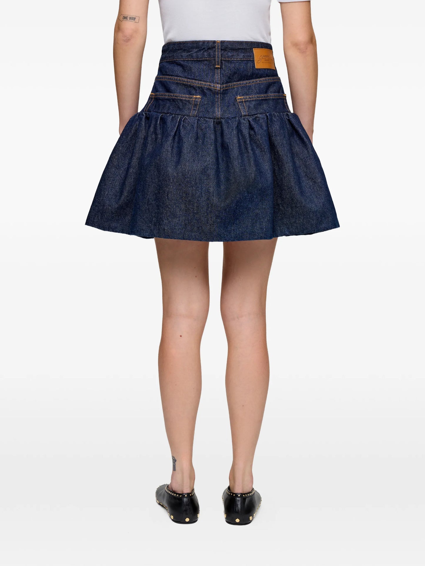ruffled denim mini skirt