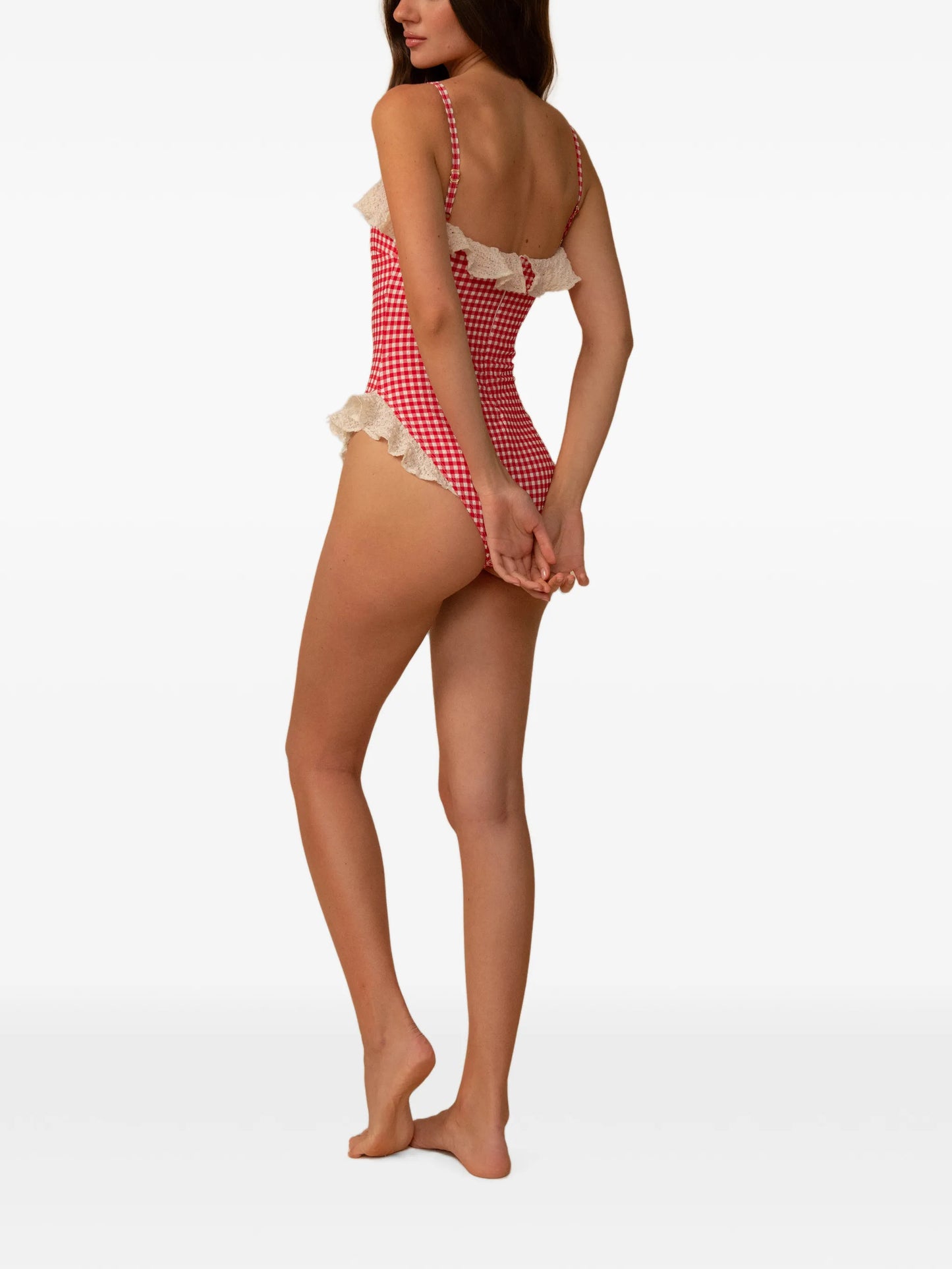 Jacelyn ruffled-trim gingham swimsuit