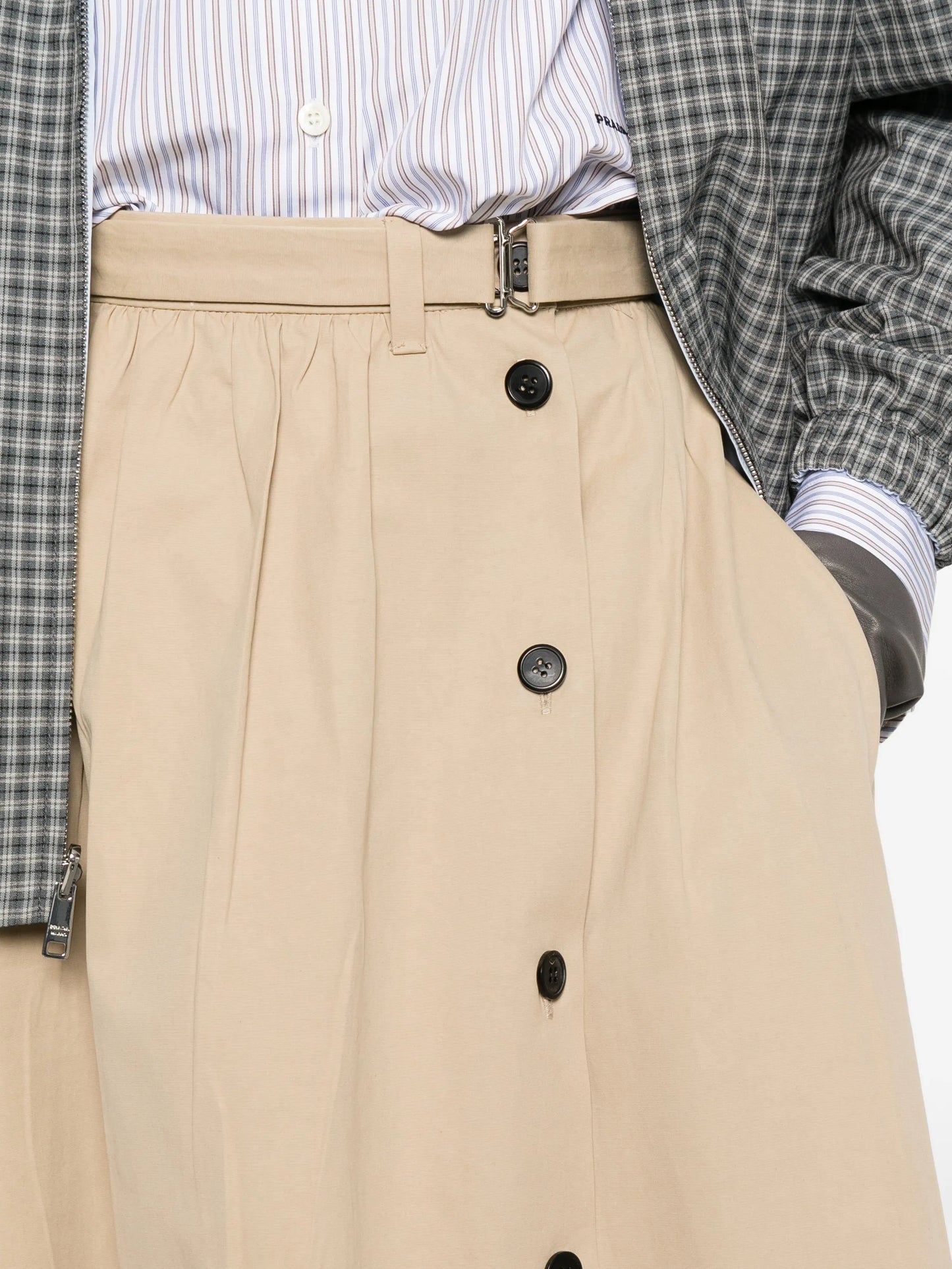 button belted midi skirt