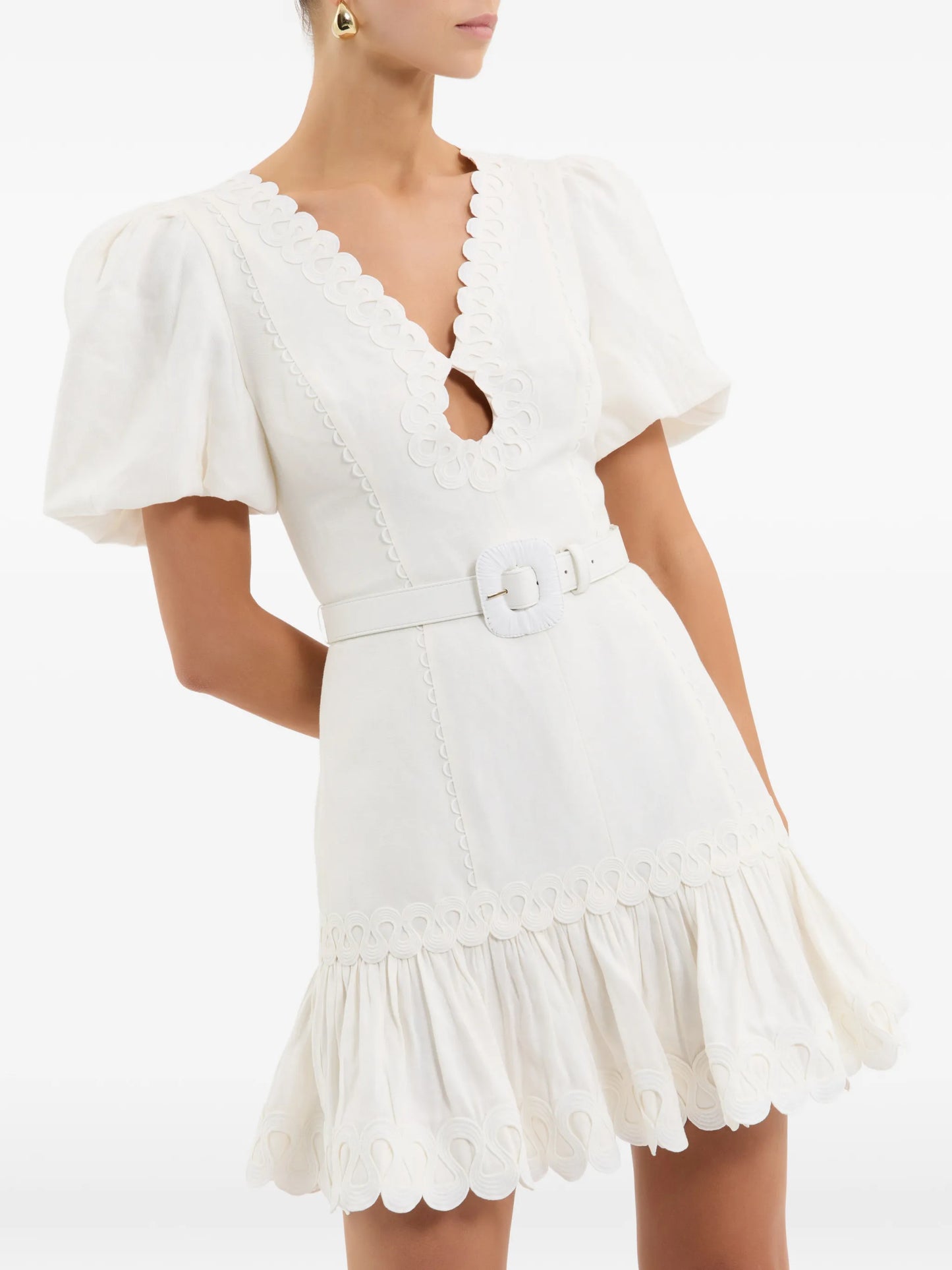 Kahlia puff-sleeve belted mini dress