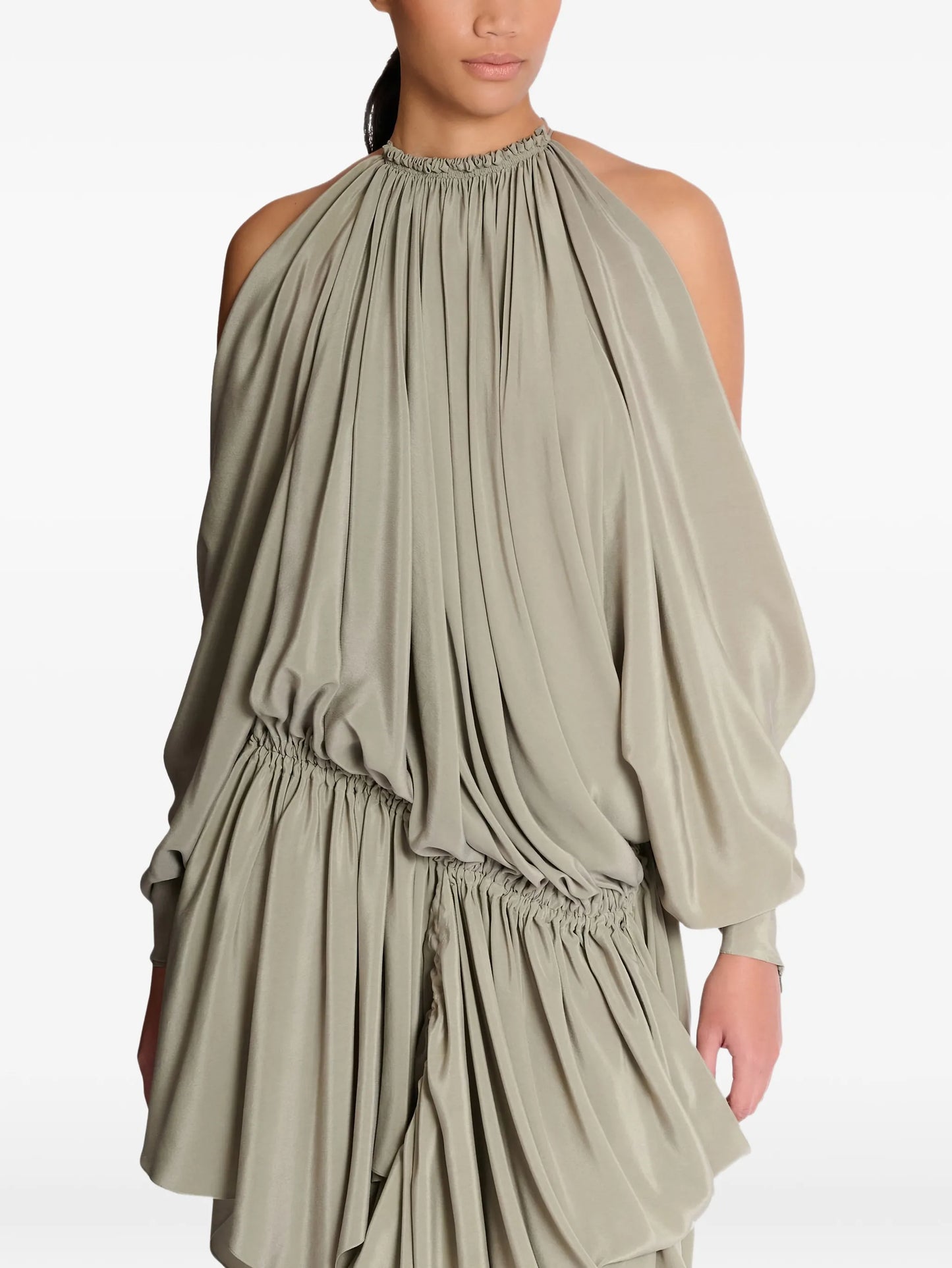 draped silk crepe mini dress