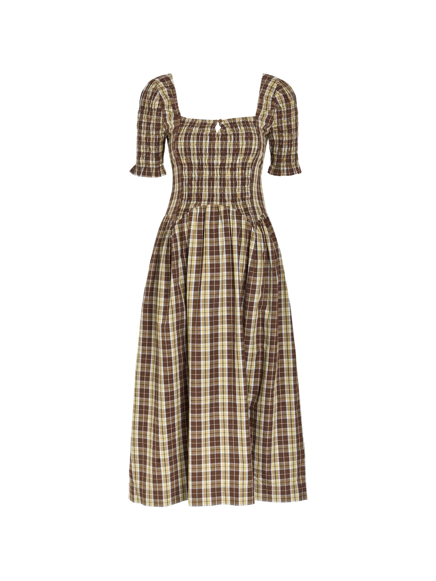 Emmy shirred checked midi dress