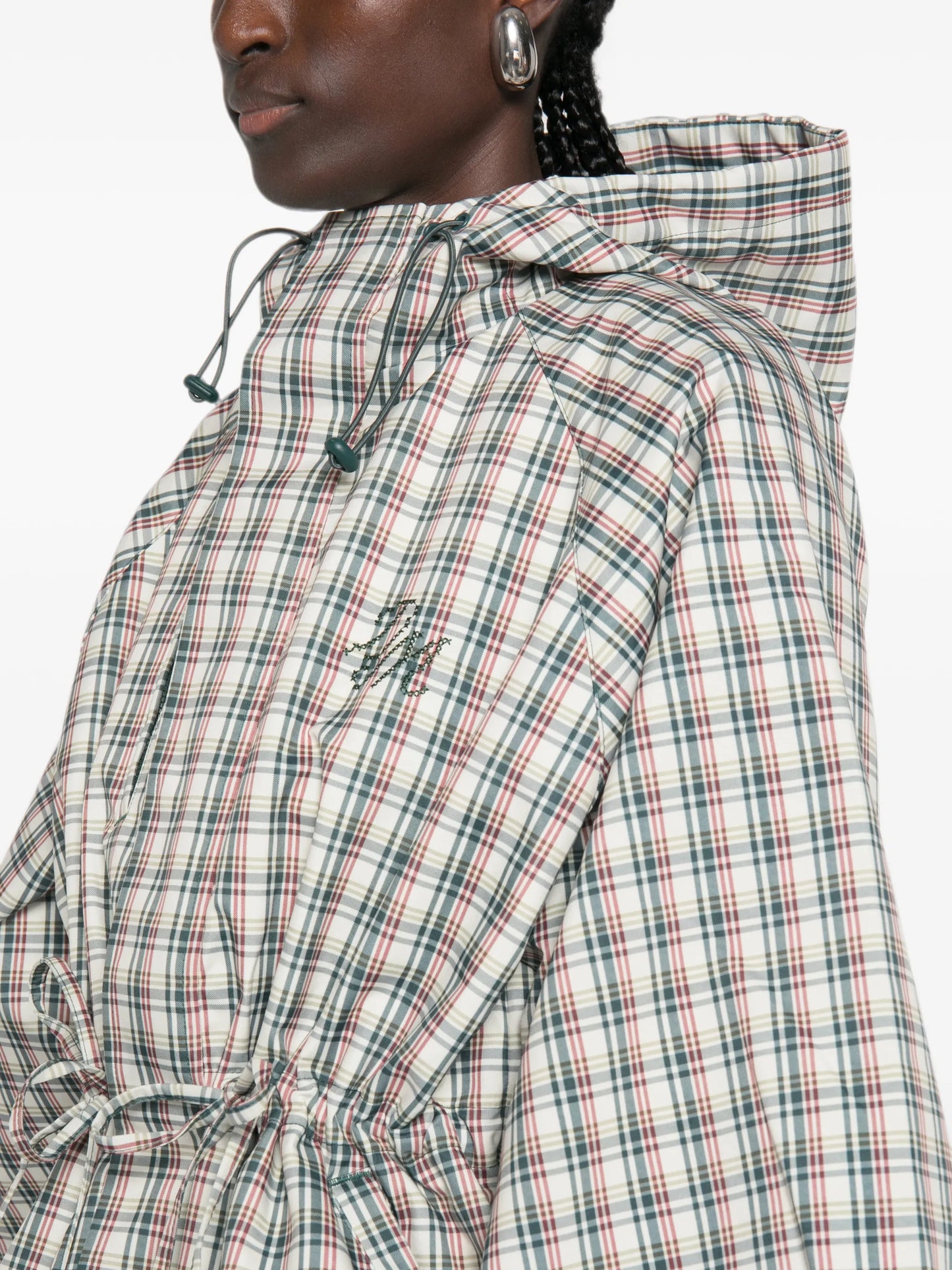 Liu check drawstring raincoat