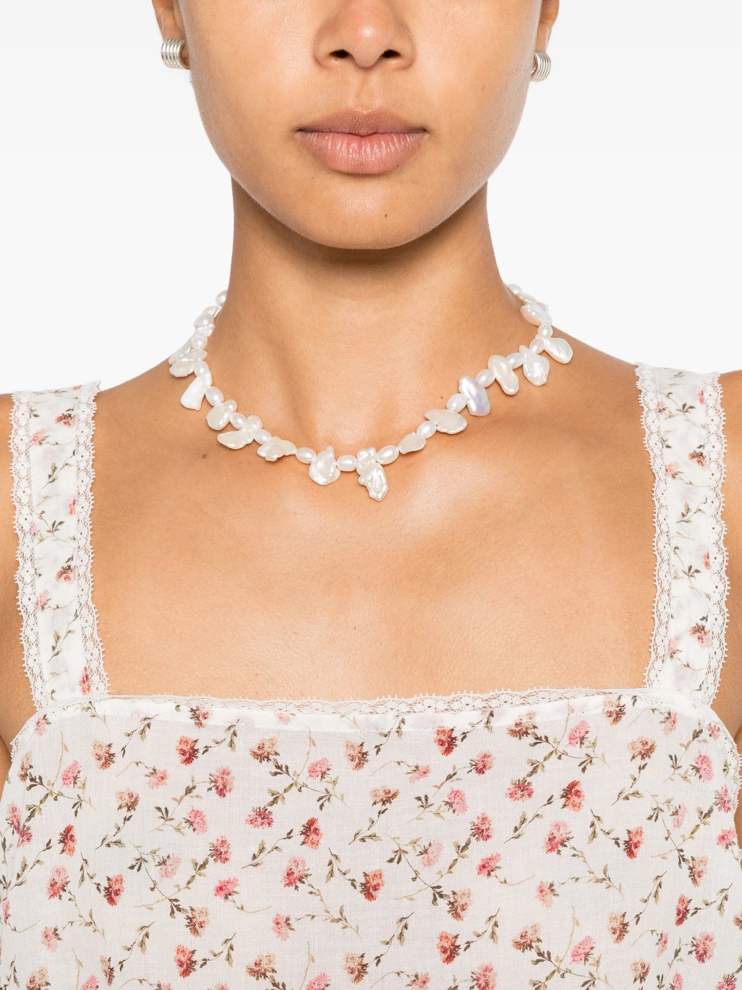 Charlotte floral-print lace-trim cotton tank top
