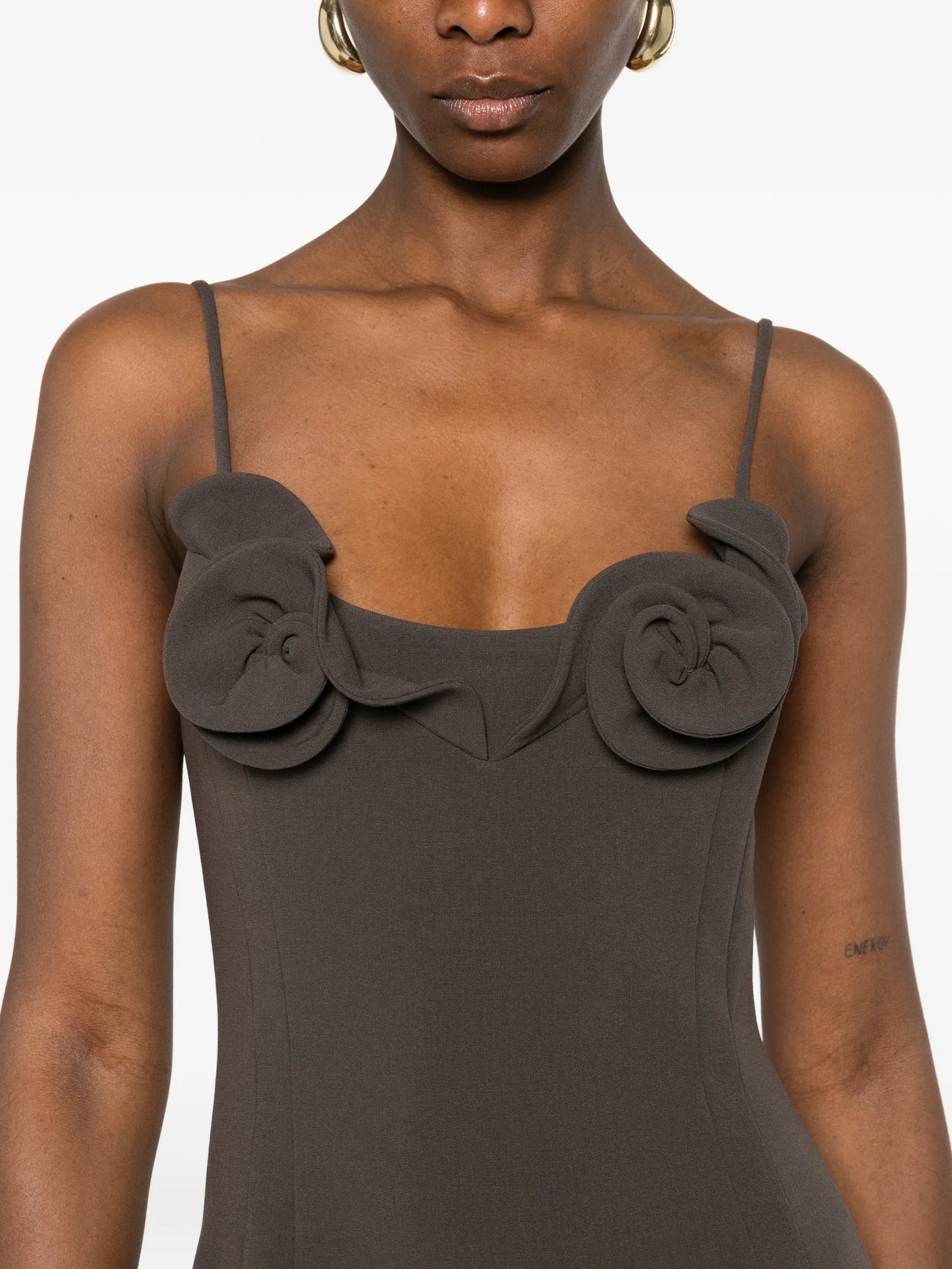 floral-appliqué mini dress
