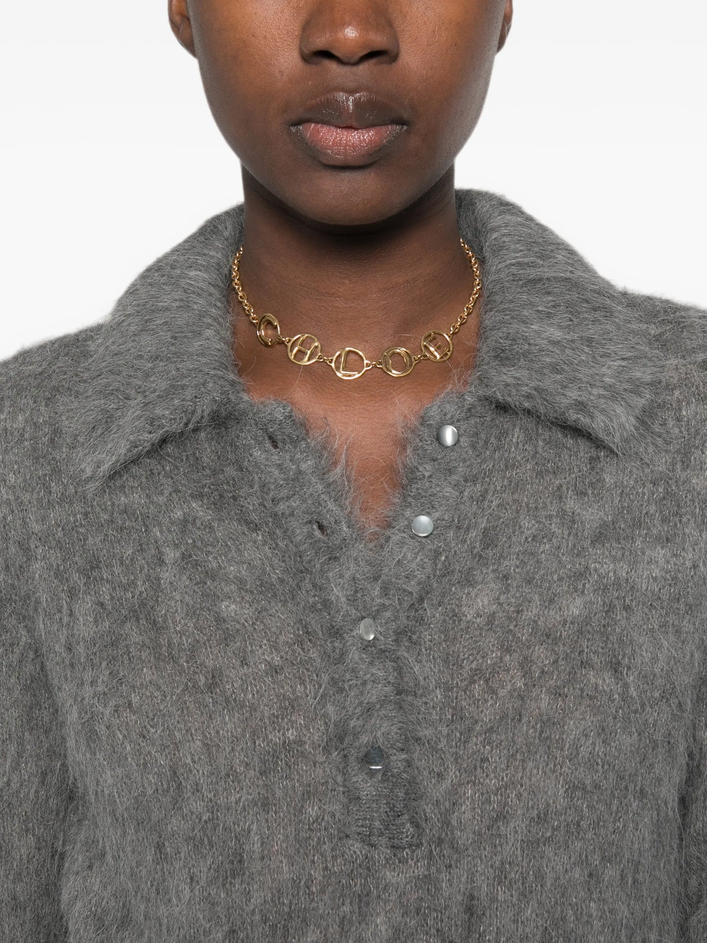 brushed-knit polo sweater
