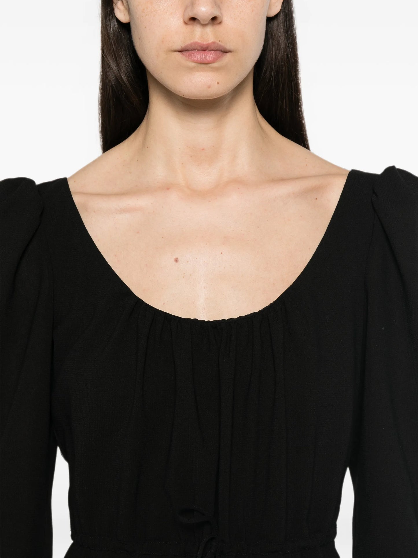 ruffle-trim scoop-neck midi dress
