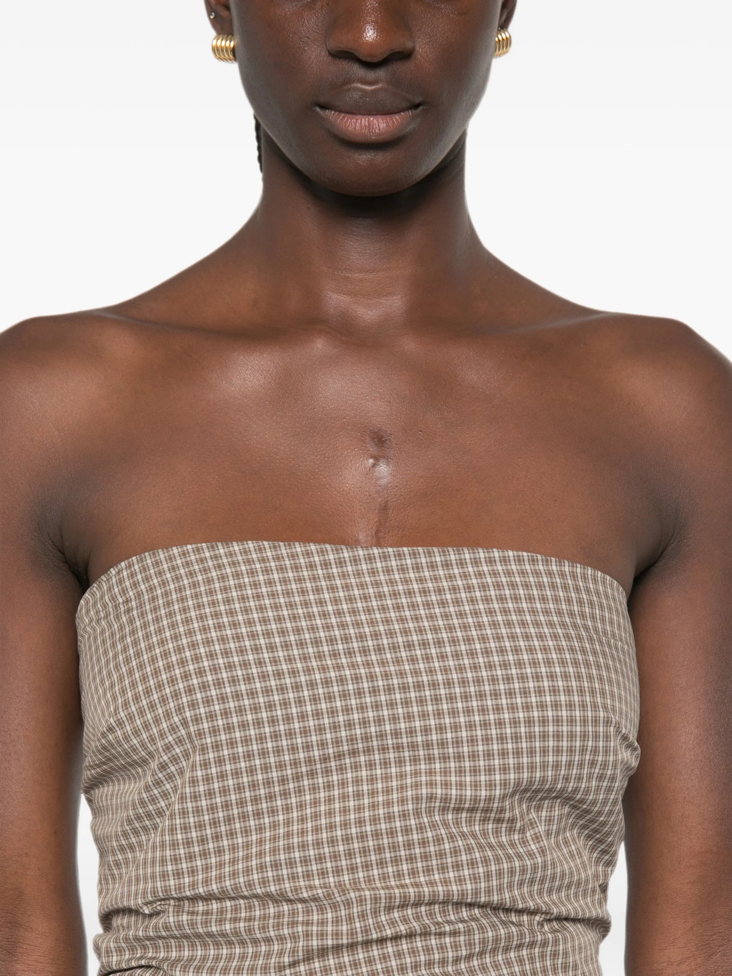 plaid-pattern tie-back maxi dress