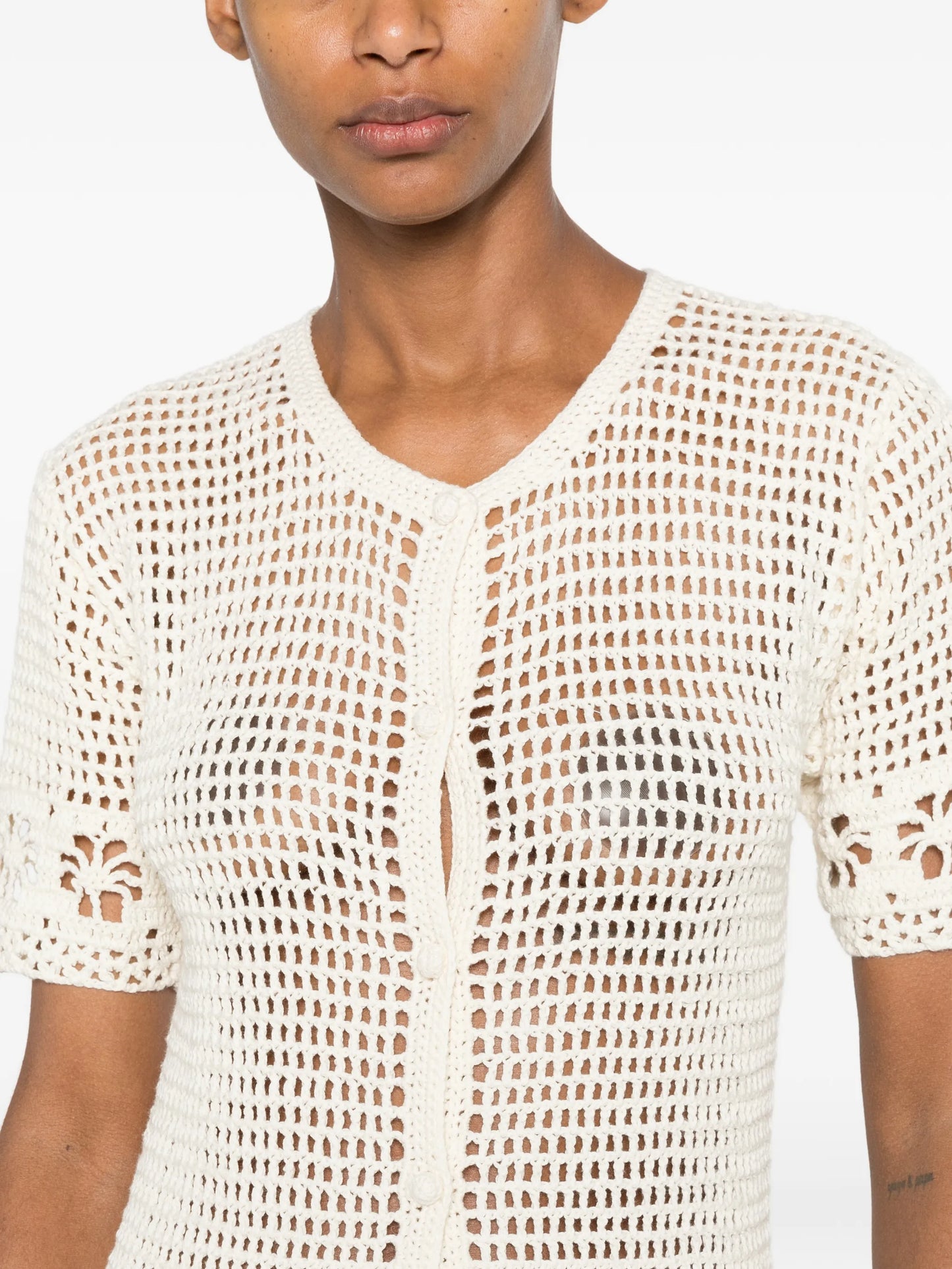 crochet-knit floral-detail maxi dress