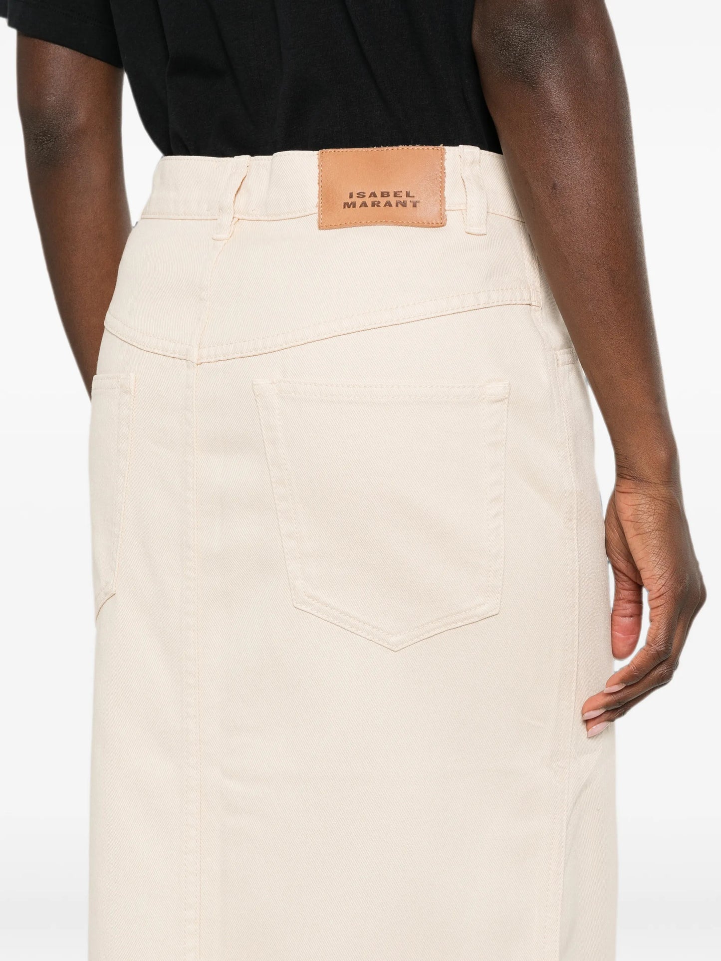 Faharia front-slit logo-patch midi skirt