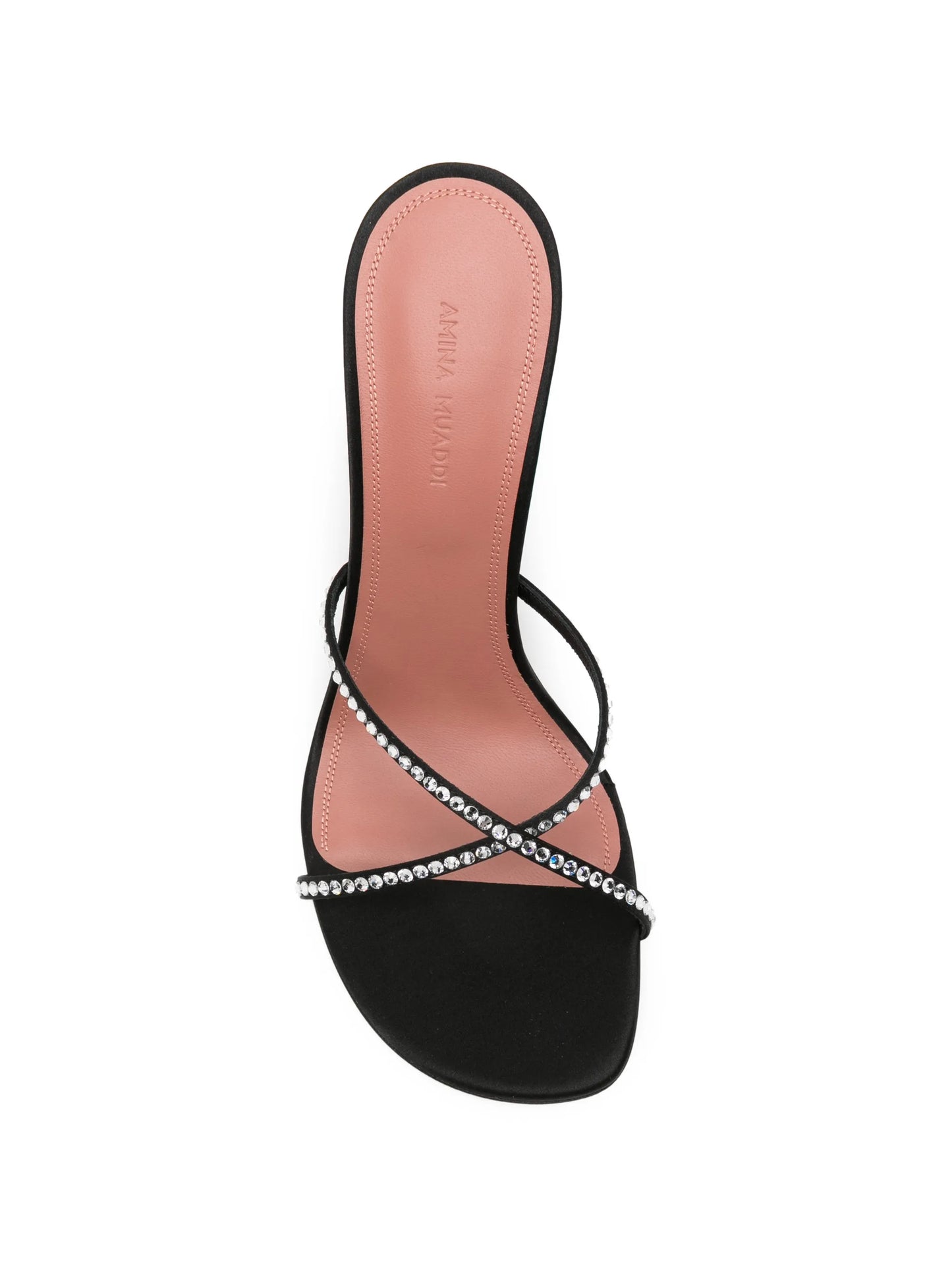 Sally slippers 95 black satin and white crystals