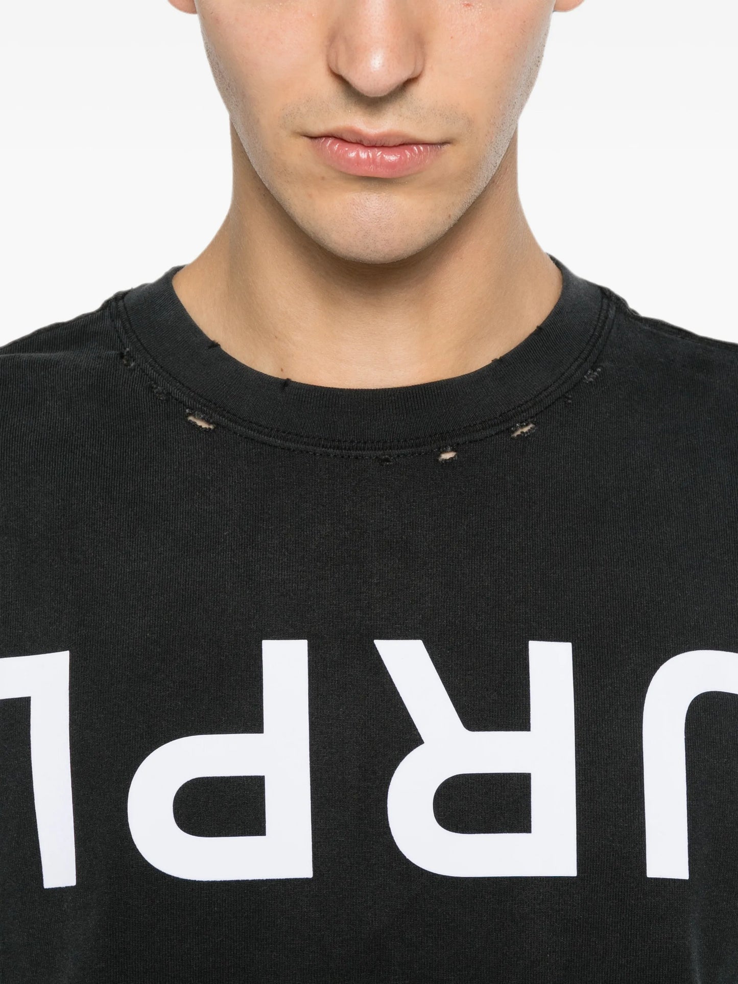 logo-print distressed T-shirt