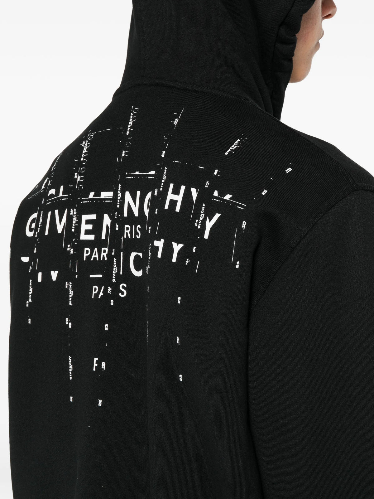 zipped hoodie in fleece with photographic negative print