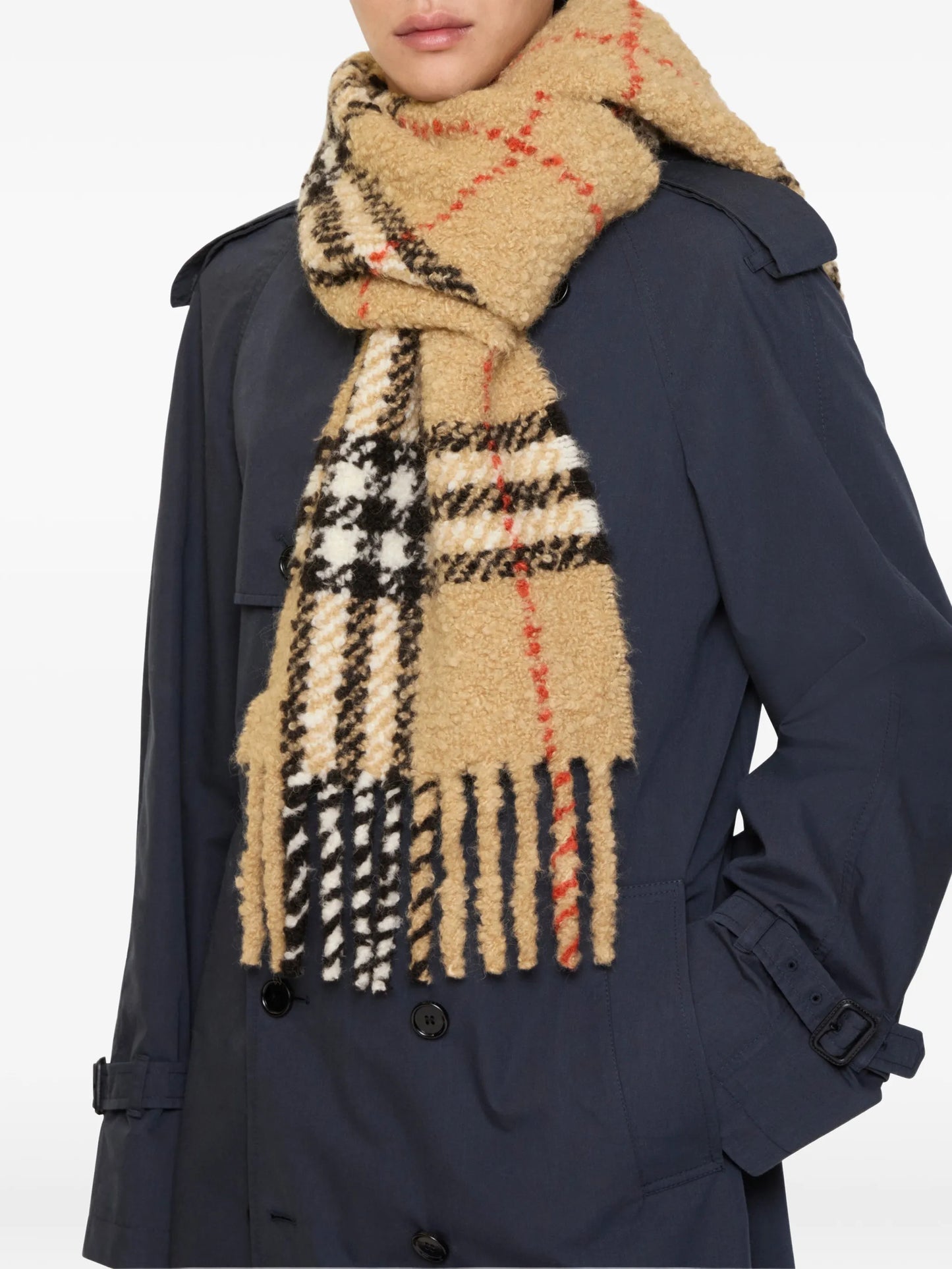 Check alpaca wool-blend bouclé scarf