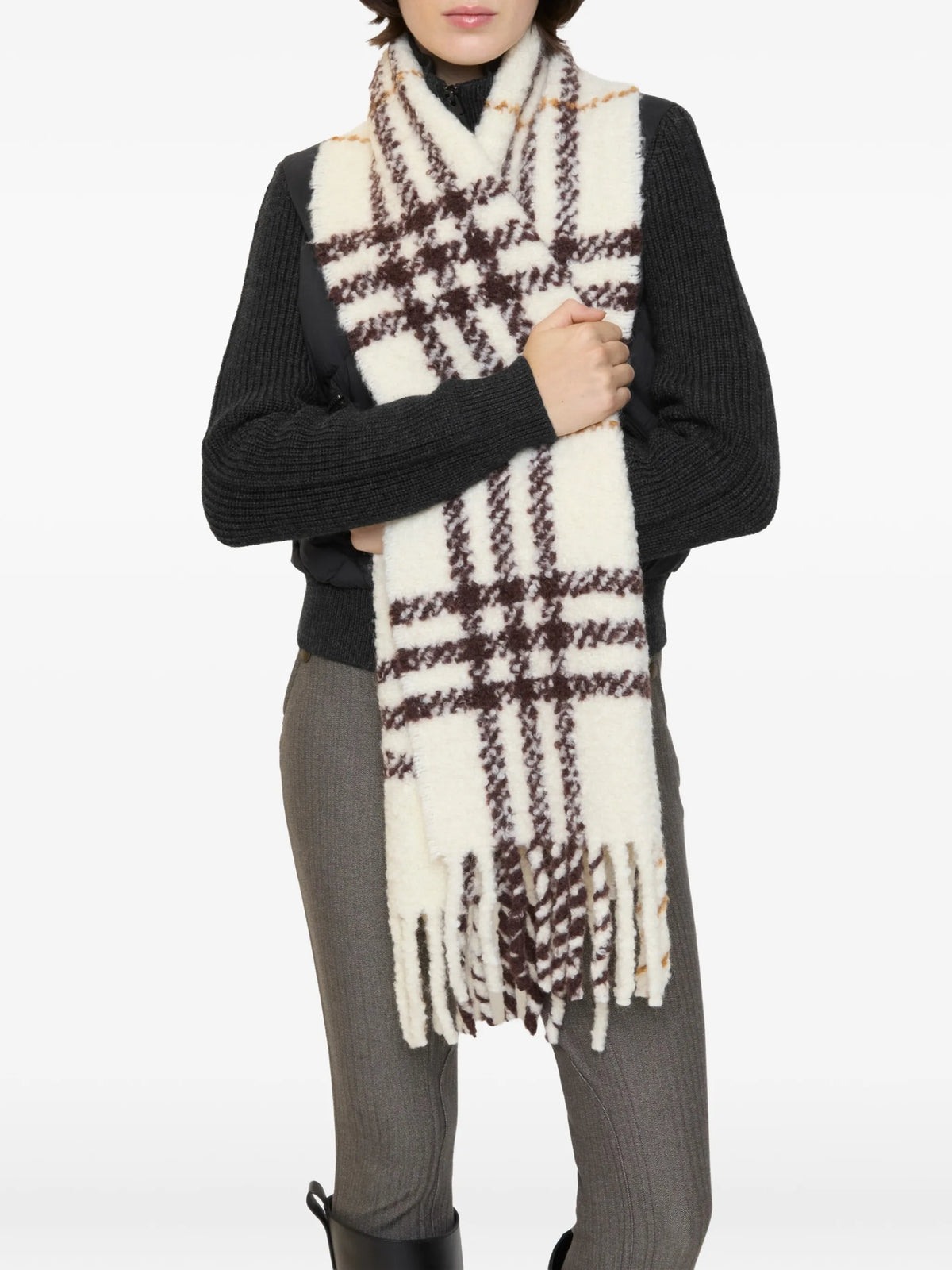Check alpaca wool blend bouclé scarf