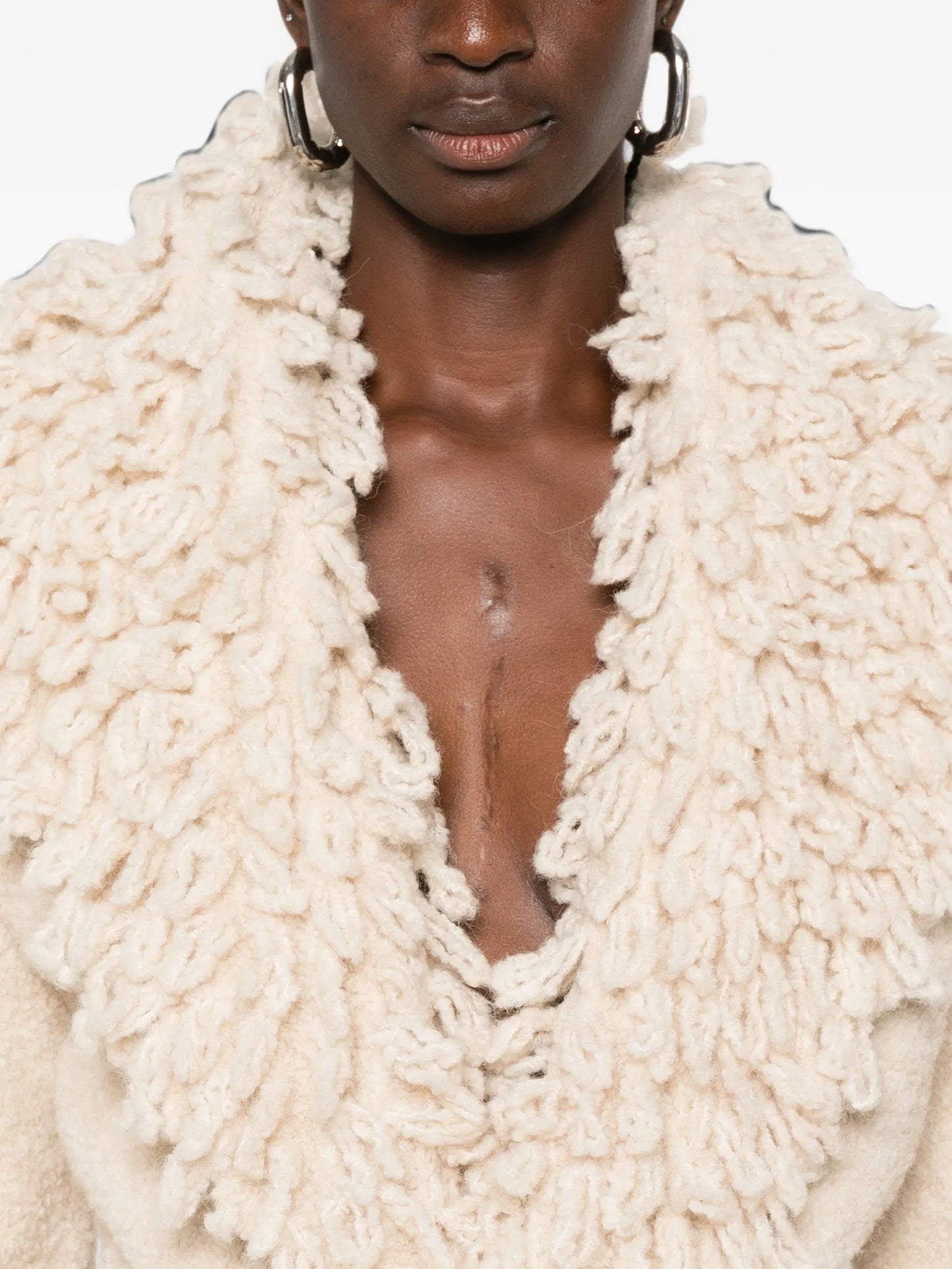 fringe-trim belted jacket