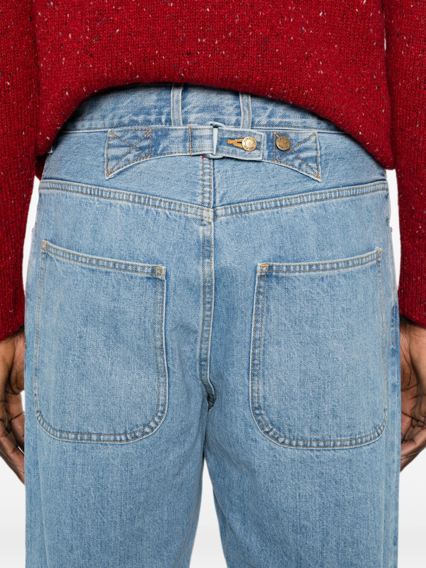 five-pocket buckle-strap jeans