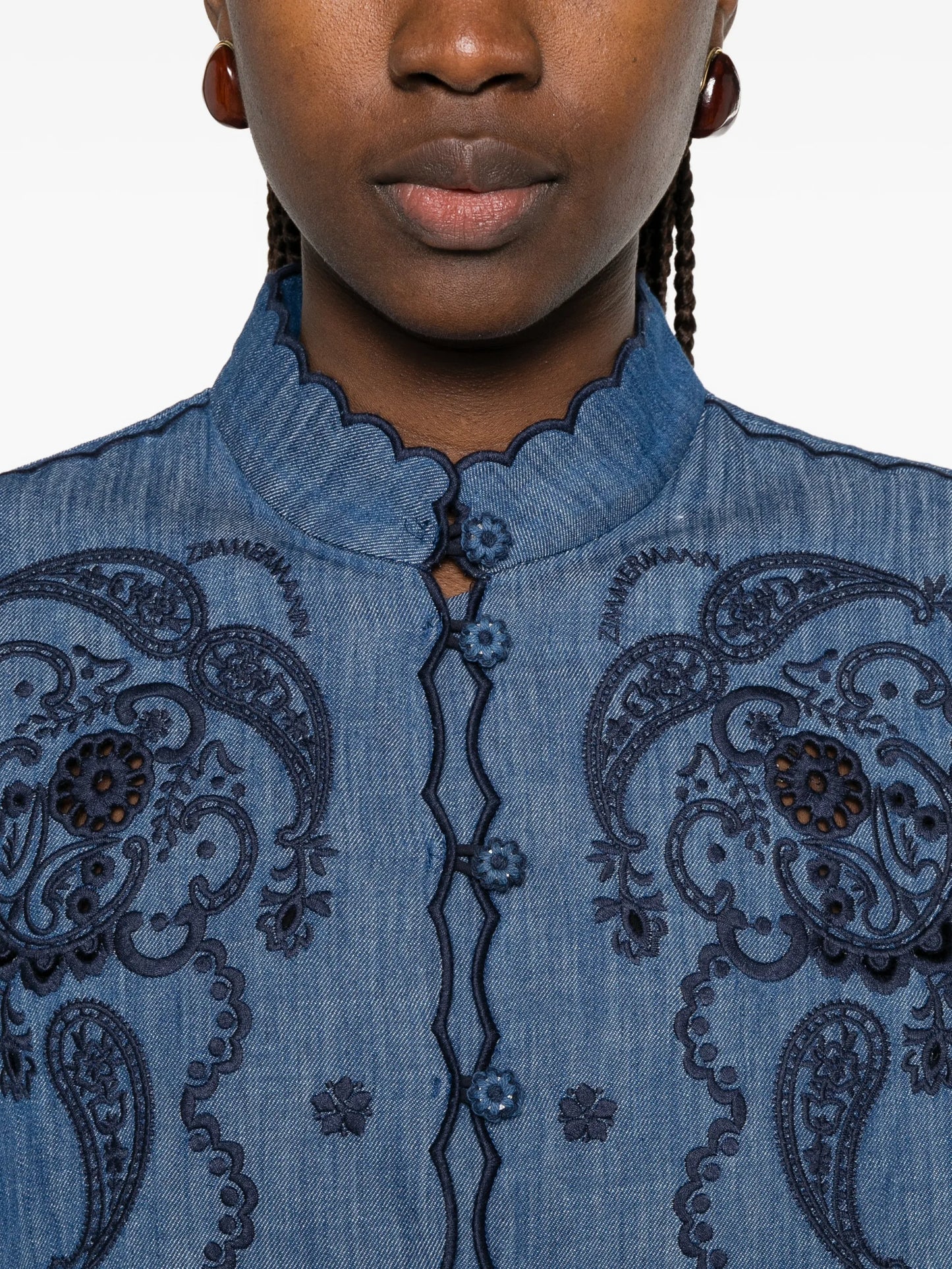 Aster paisley-embroidered scalloped blouse