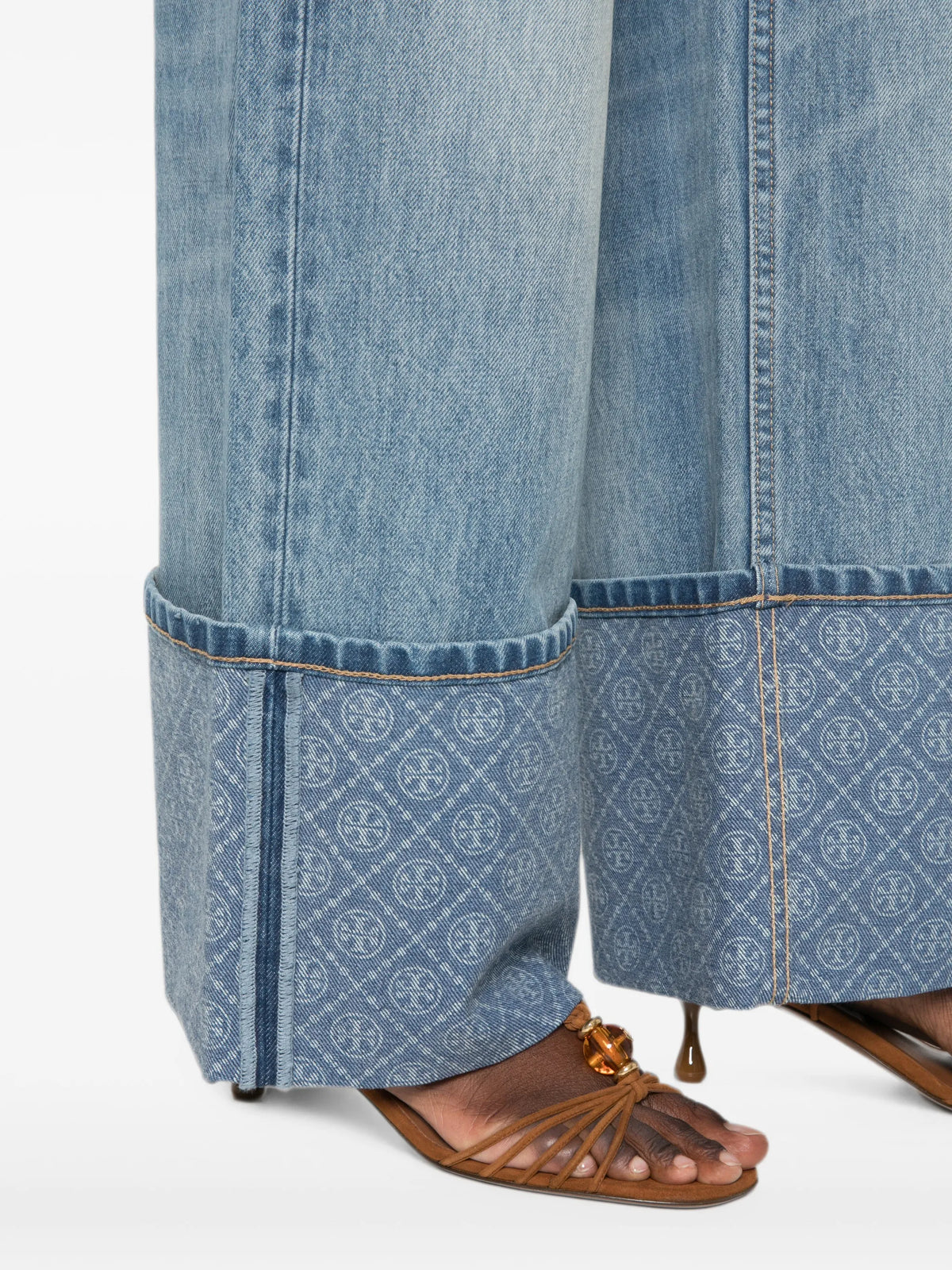 contrast cuff straight leg jeans