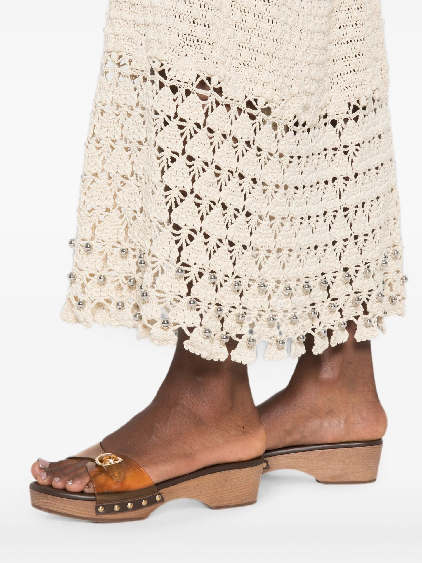 crochet-fabric bead-embellished maxi skirt