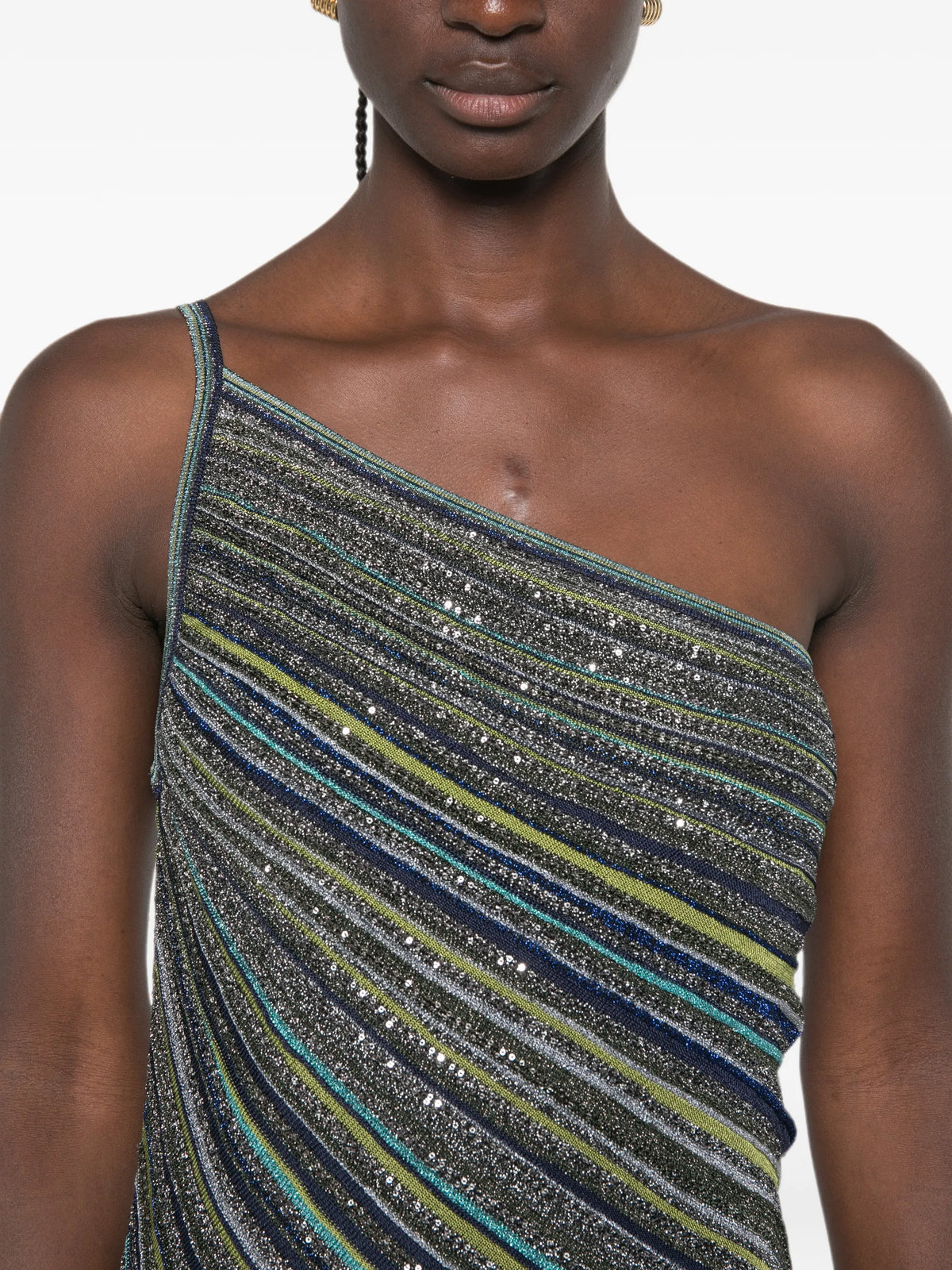 one-shoulder striped long dress with sequins