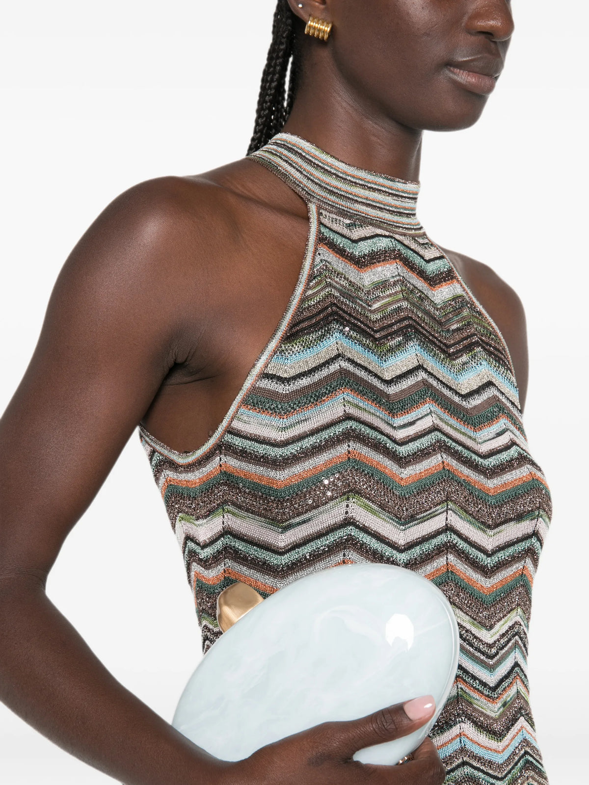 long dress with halterneck and sequins