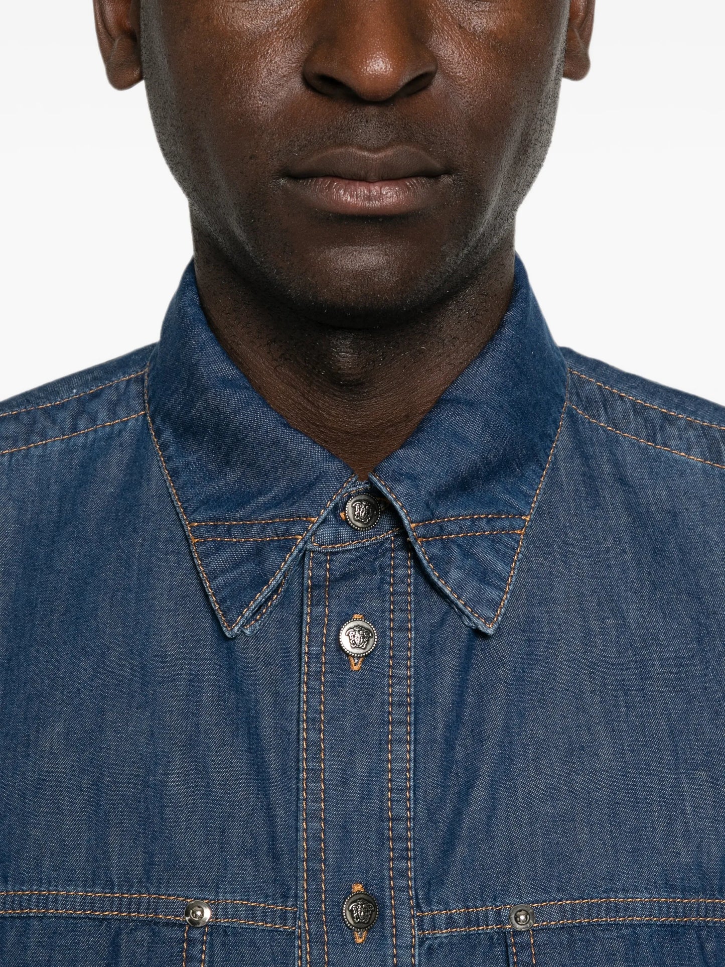 embroidered-Logo denim cotton shirt