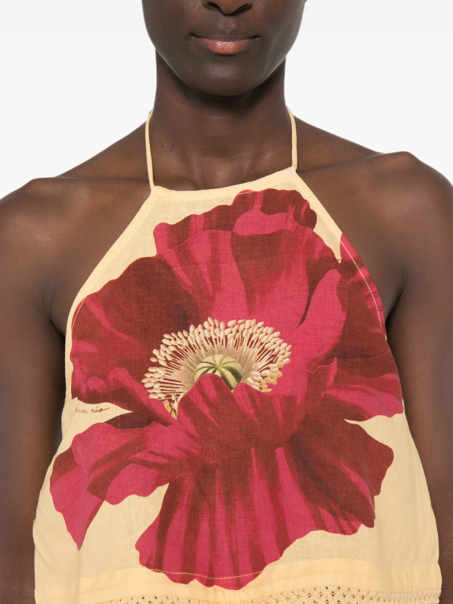 poppy-print fringe-trim top