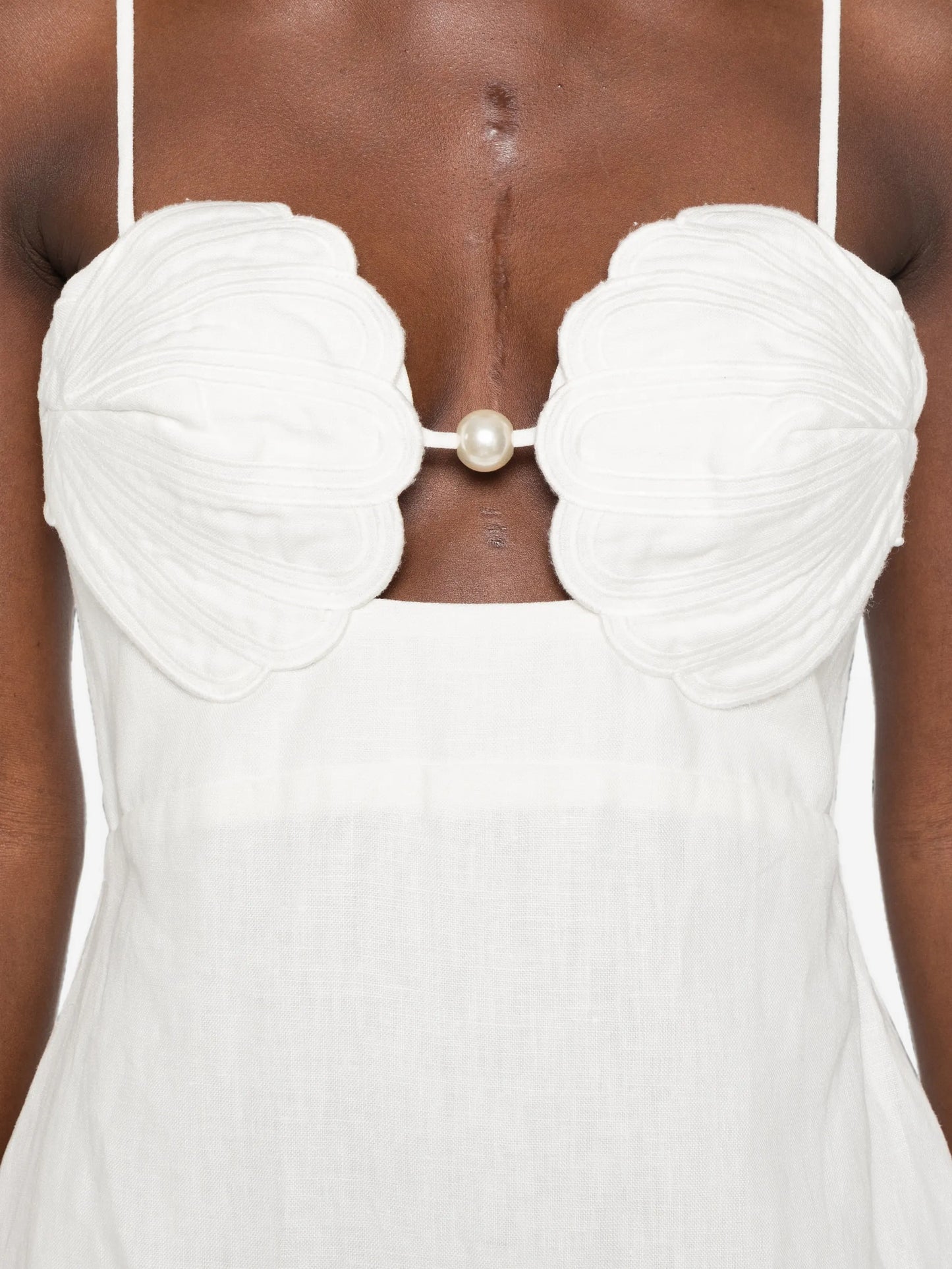 shell bodice pearl midi dress