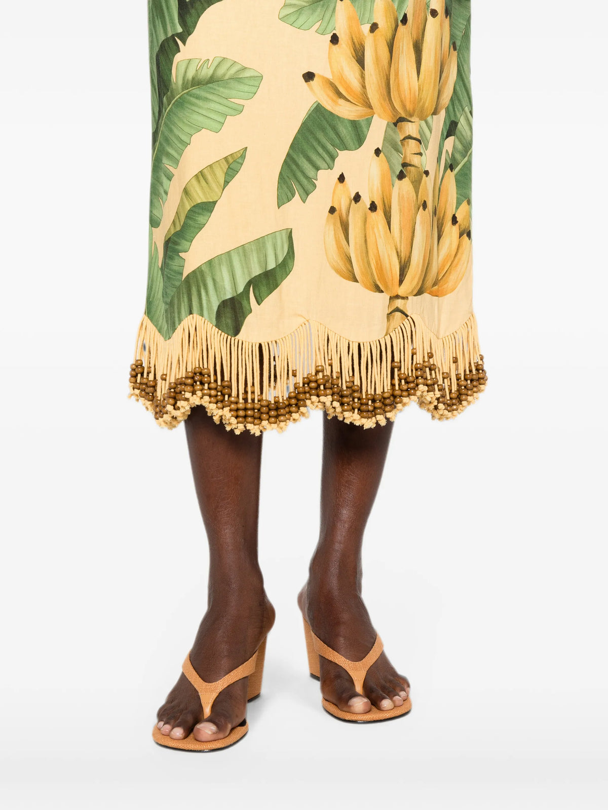 fruit leaves banana beaded fringes maxi skirt