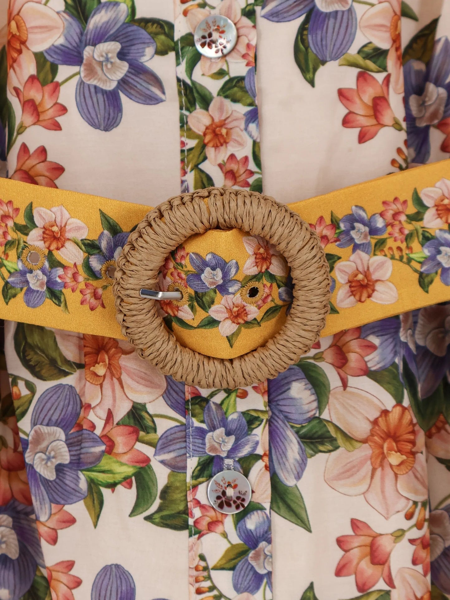 belted floral-print dress